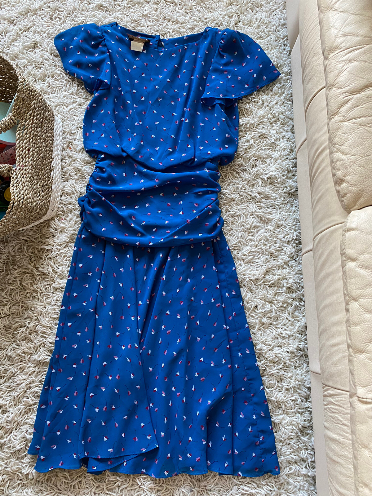 Vintage Dress Floral Blue Swing JT Midi 1990s Size 4