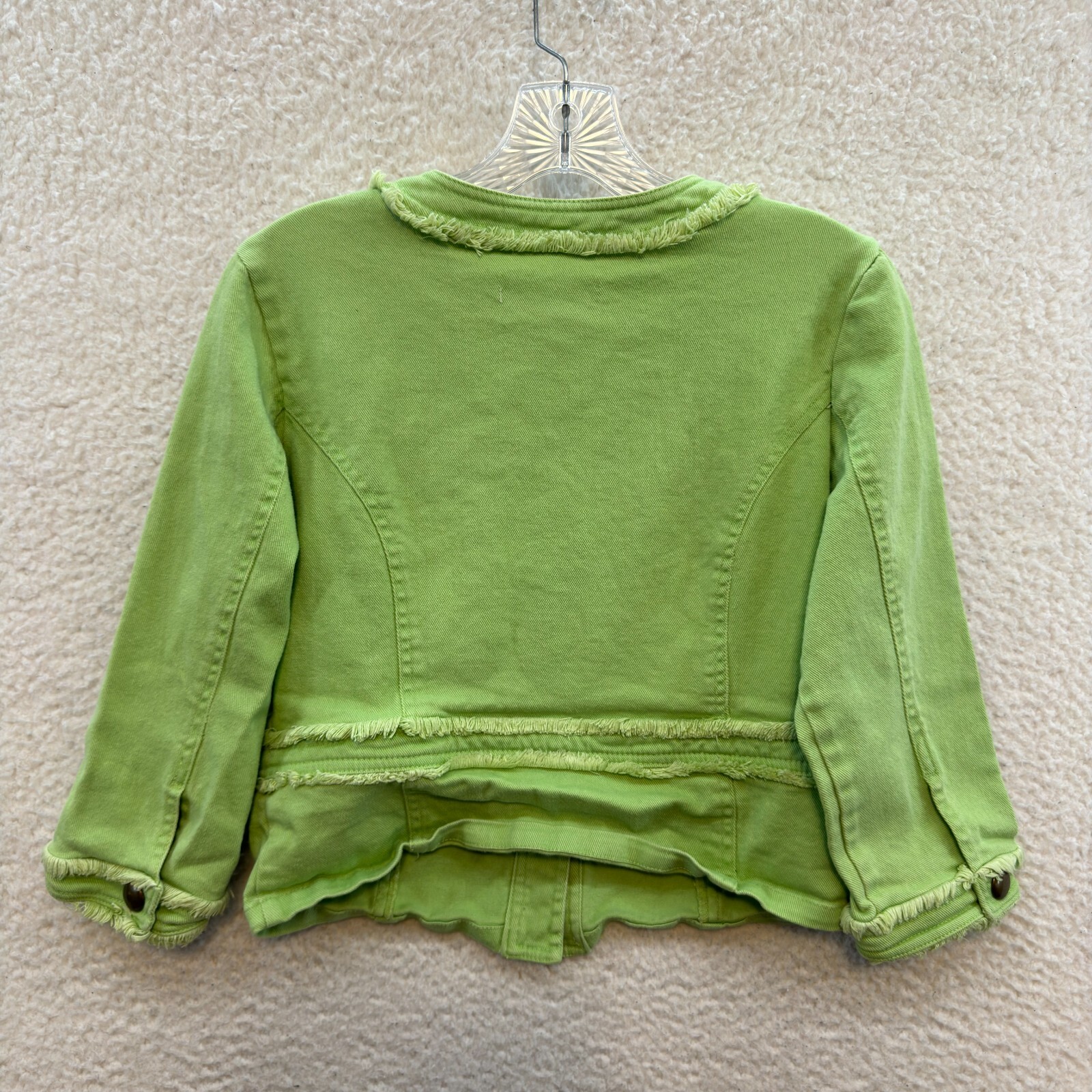 Y2K Vintage Denim Jacket Medium Lime Neon Green Military Cyber Rave