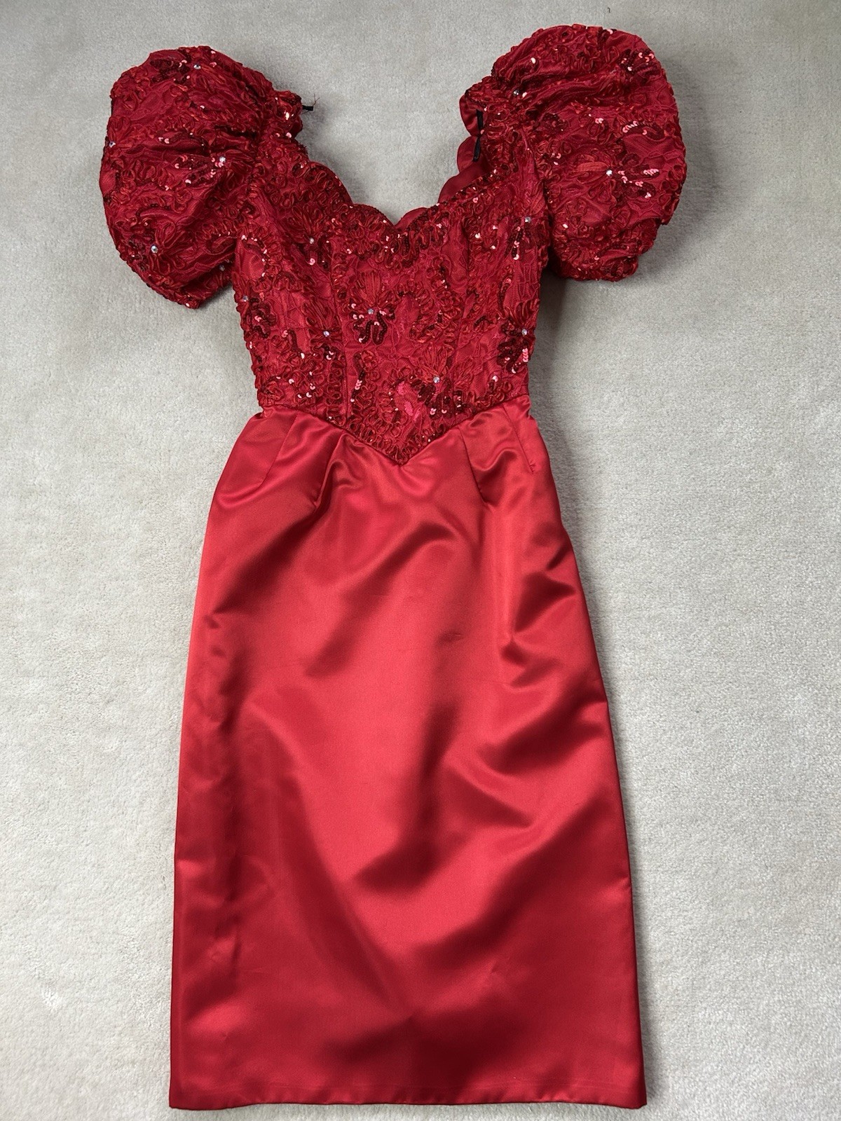 Mike Benet Formals Vintage Evening Gown Red Sequin Puff Sleeve Size 6