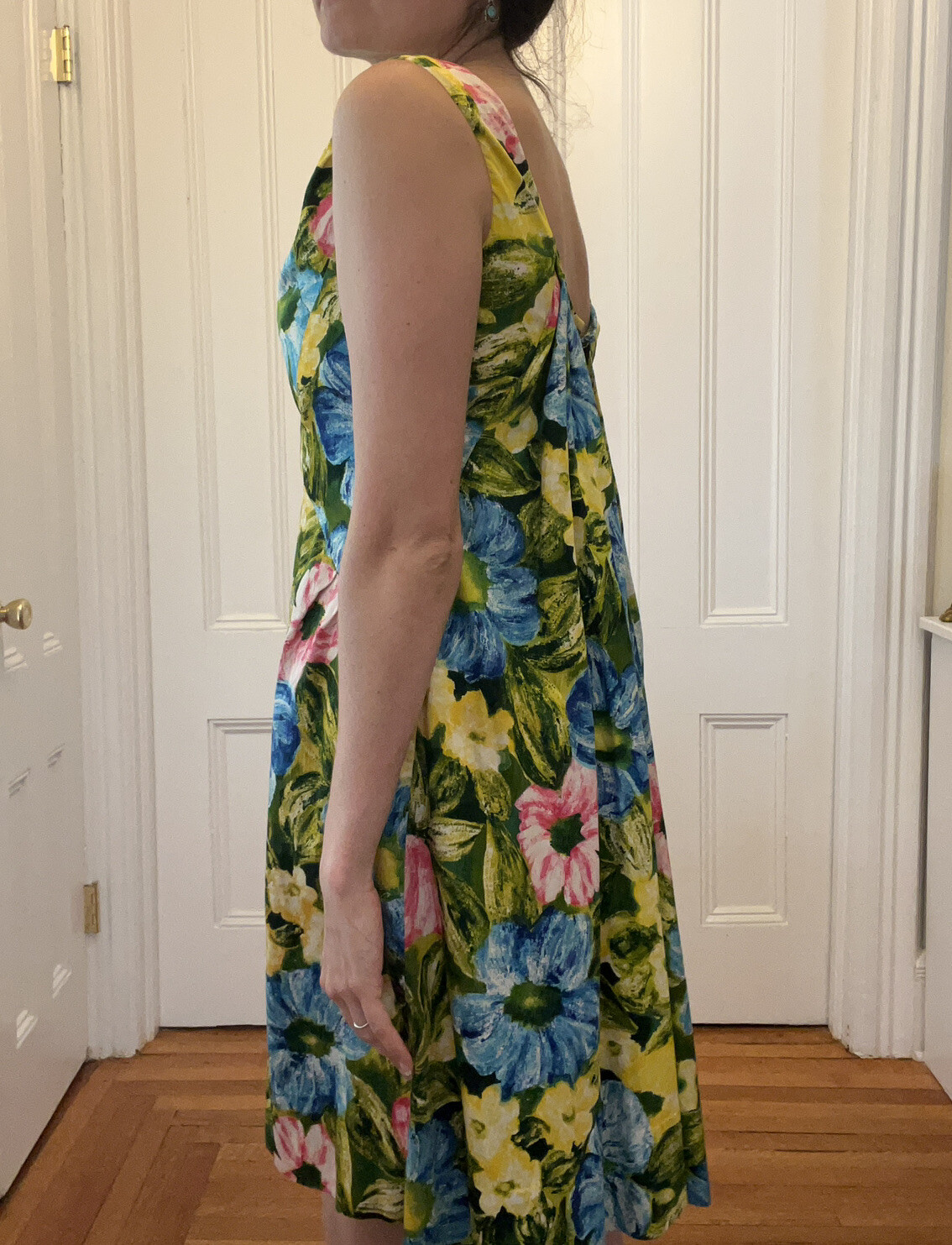 1950s Hawaiian Floral Print Short Dress Kiyomi Hawaii 1960s Caped Cotton