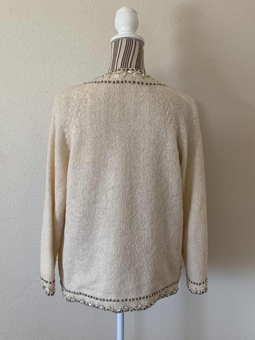 Vintage 60s Cyn Les Mid Mod Wool Beaded Preppy Retro Women’s Sweater M/L