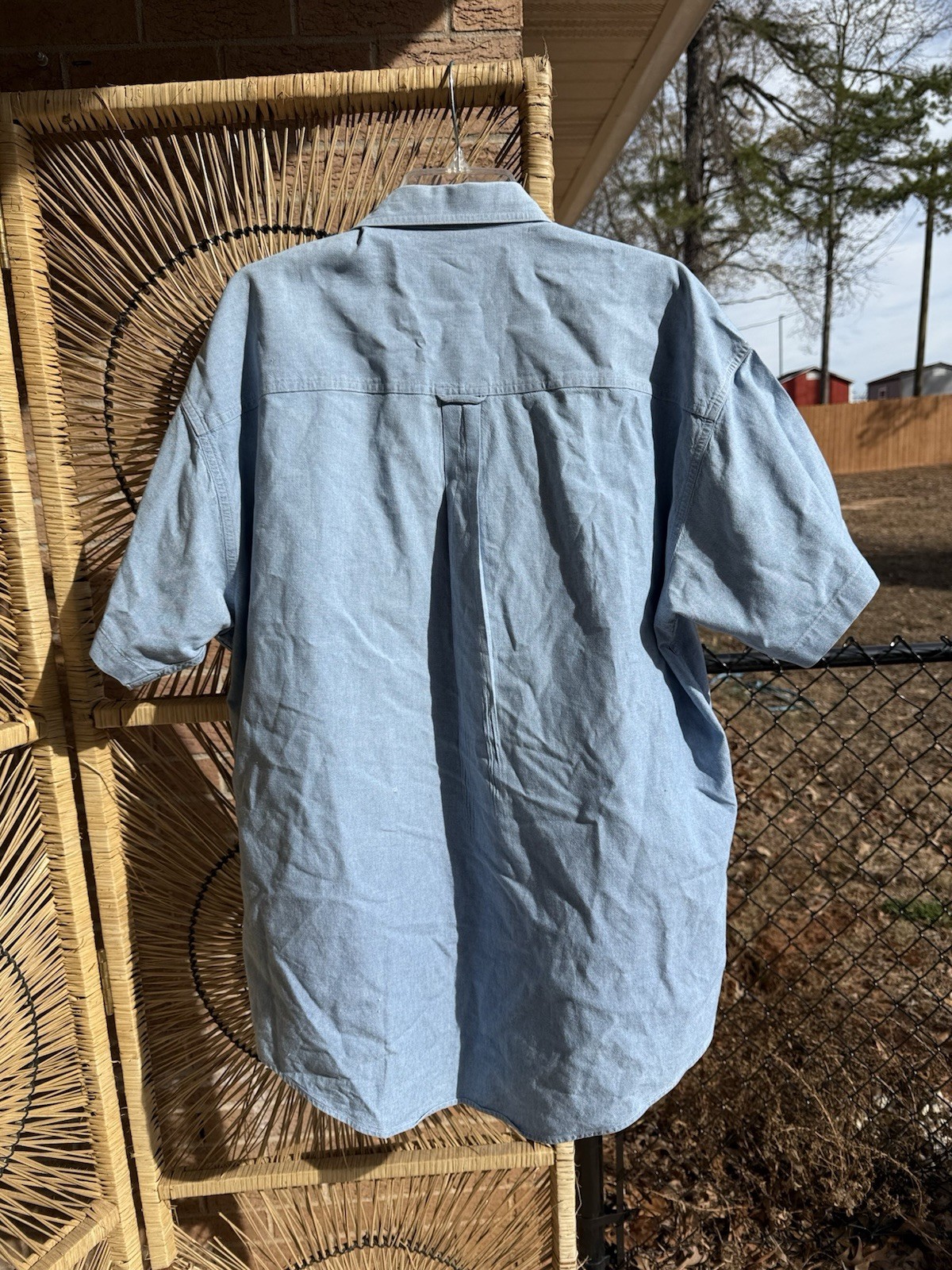Vintage Ralph Lauren Chaps Blue Chambray POLO Crest Pocket Short Sleeve Shirt L