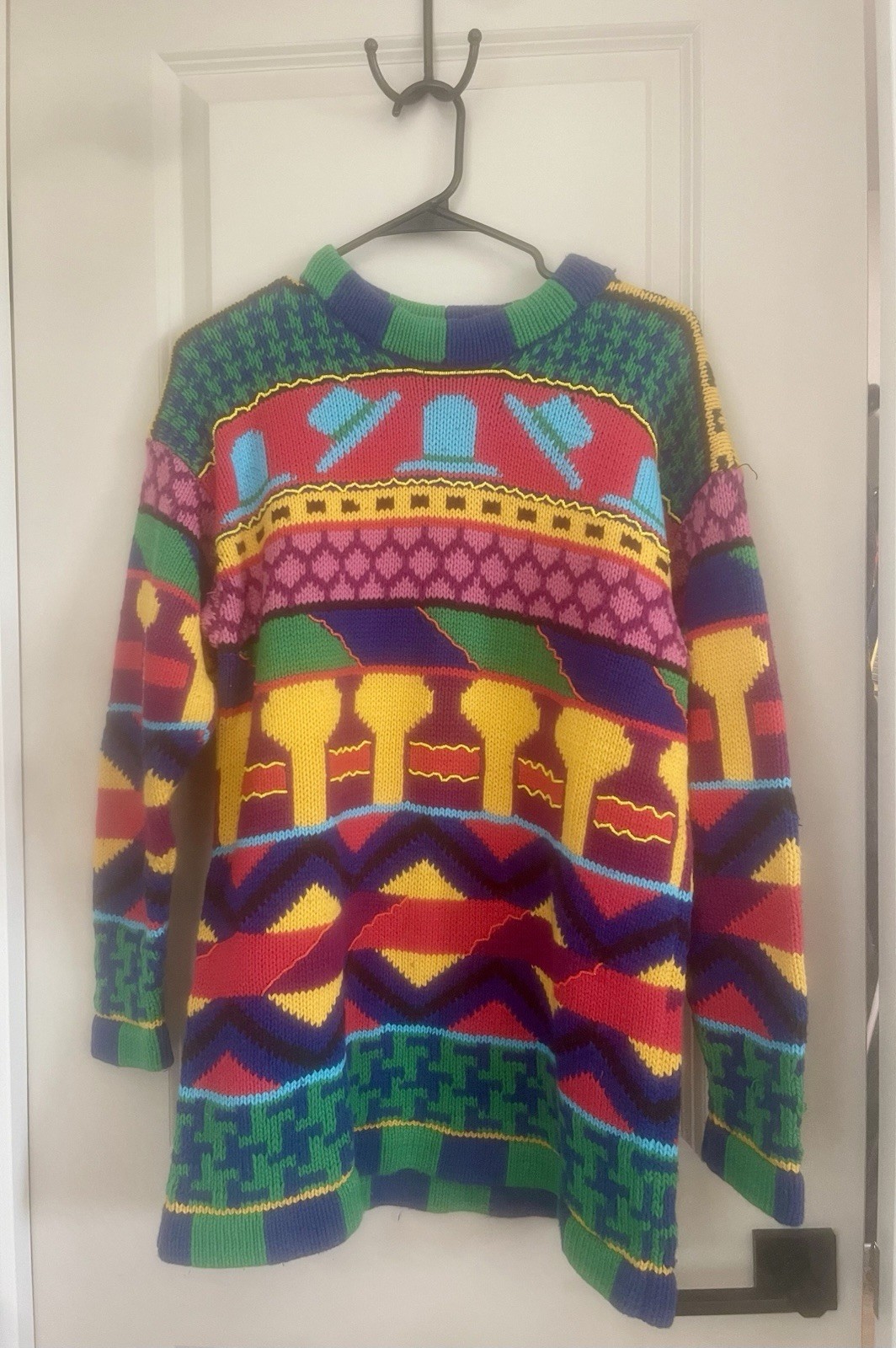 Vintage 90s Italian geometric knit sweater/Coogi-style cotton sweater size M😍