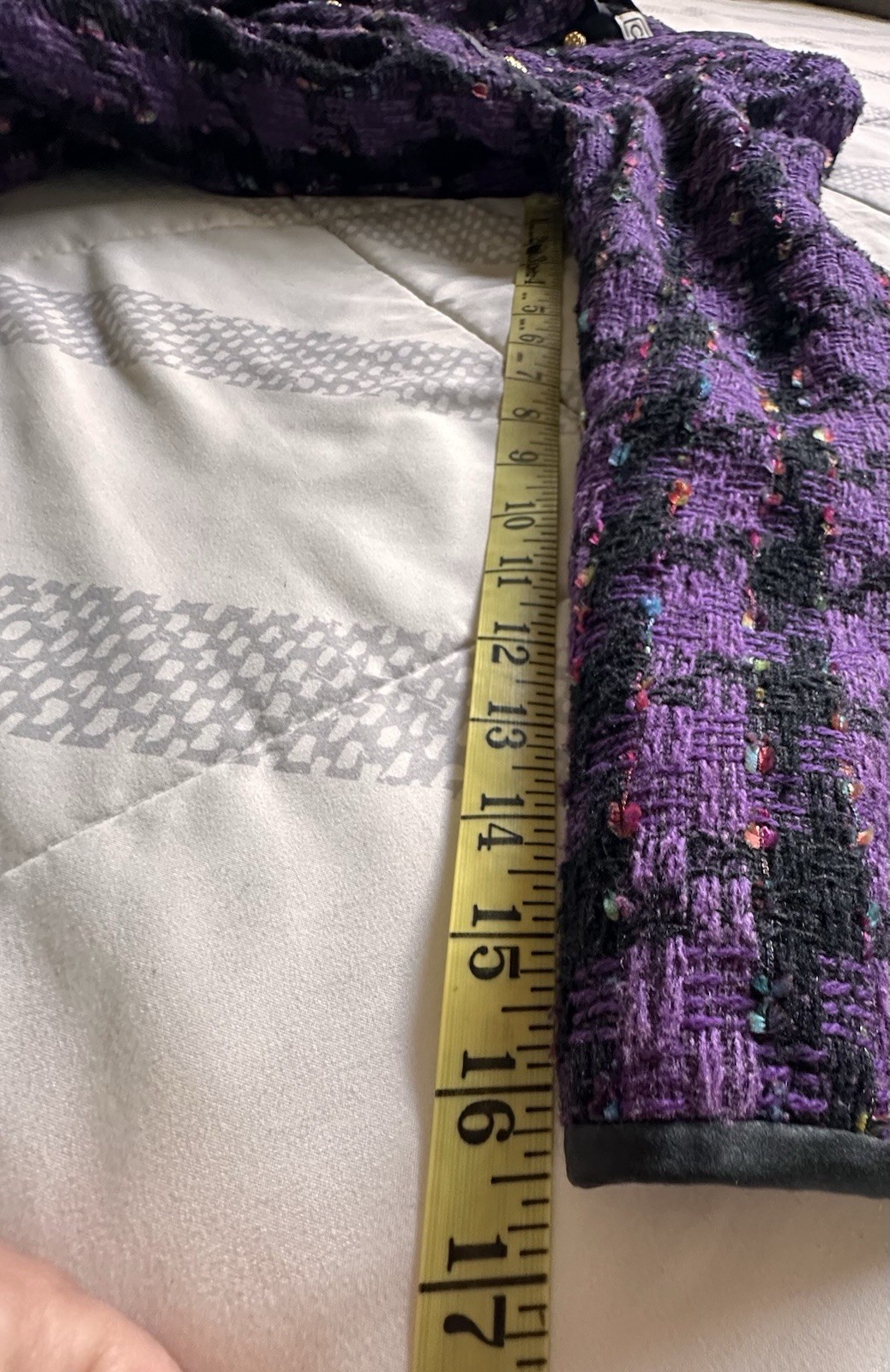 VTG CARLISLE Silk Tweed Blazer Jacket Purple Black Plaid Gold Buttons Size 6