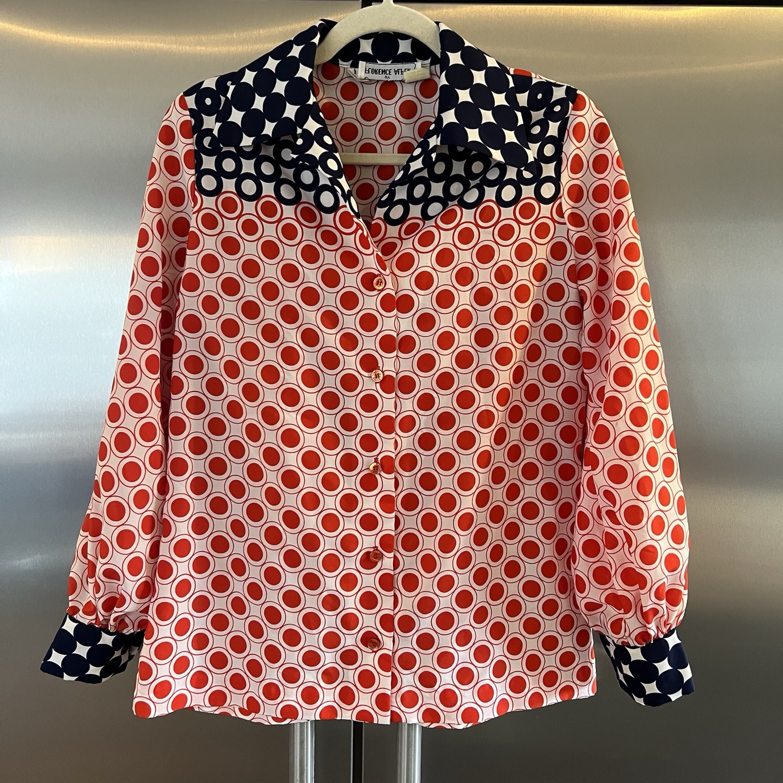 Vintage 1970s Contessa Monique By Florence Alper Geometric Blouse Polka Dots