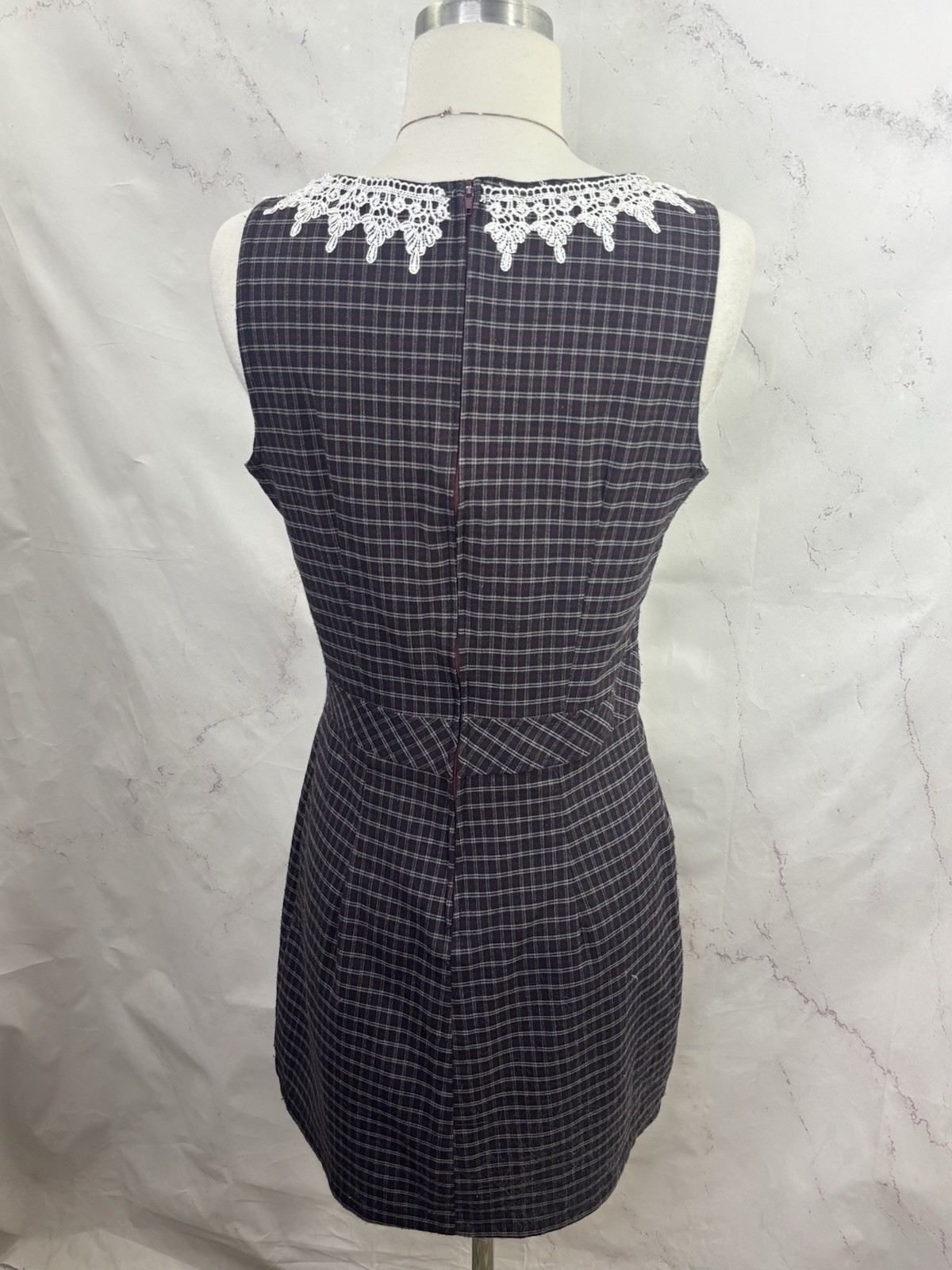 Vintage 90s Checkered Sleeveless Mini Dress Preppy a-line Dark Academia Grunge M