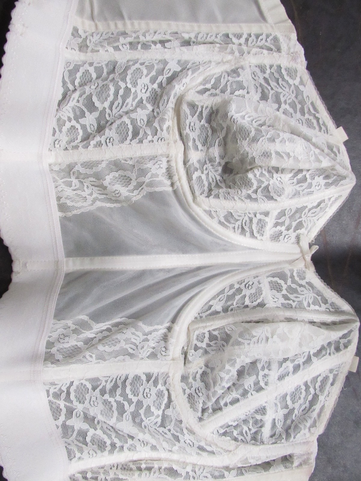 40s 50s vtg Goddess Bustier Longline dress Bra top 42DD White LACE goth lolita L