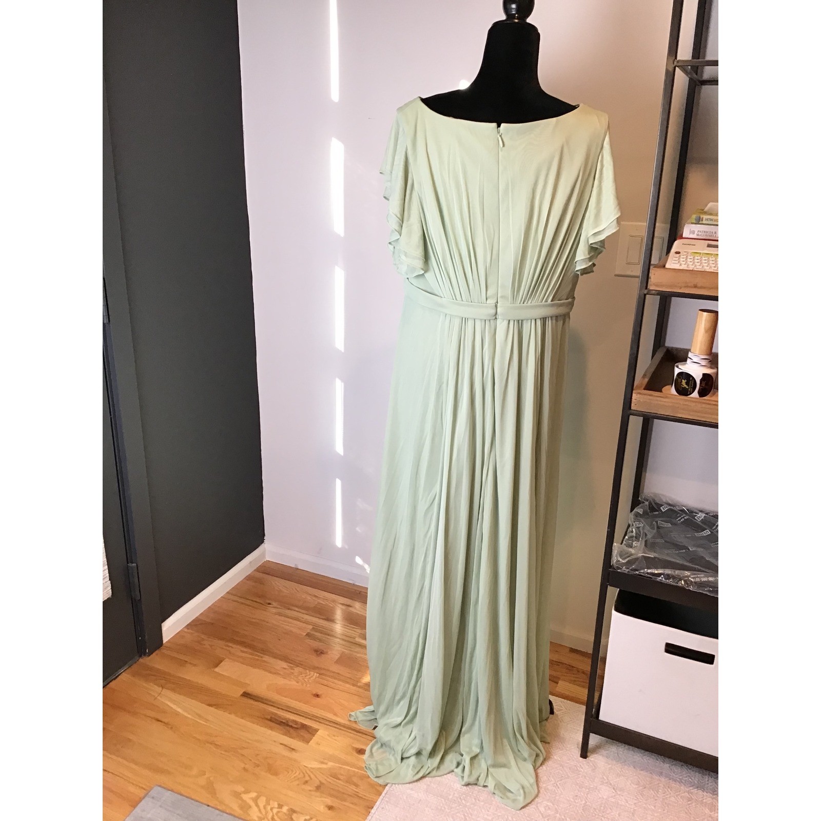 Azazie Dusty Sage Daphne A-Line Ruffled Chiffon Floor-Length Dress Size A18 NWT