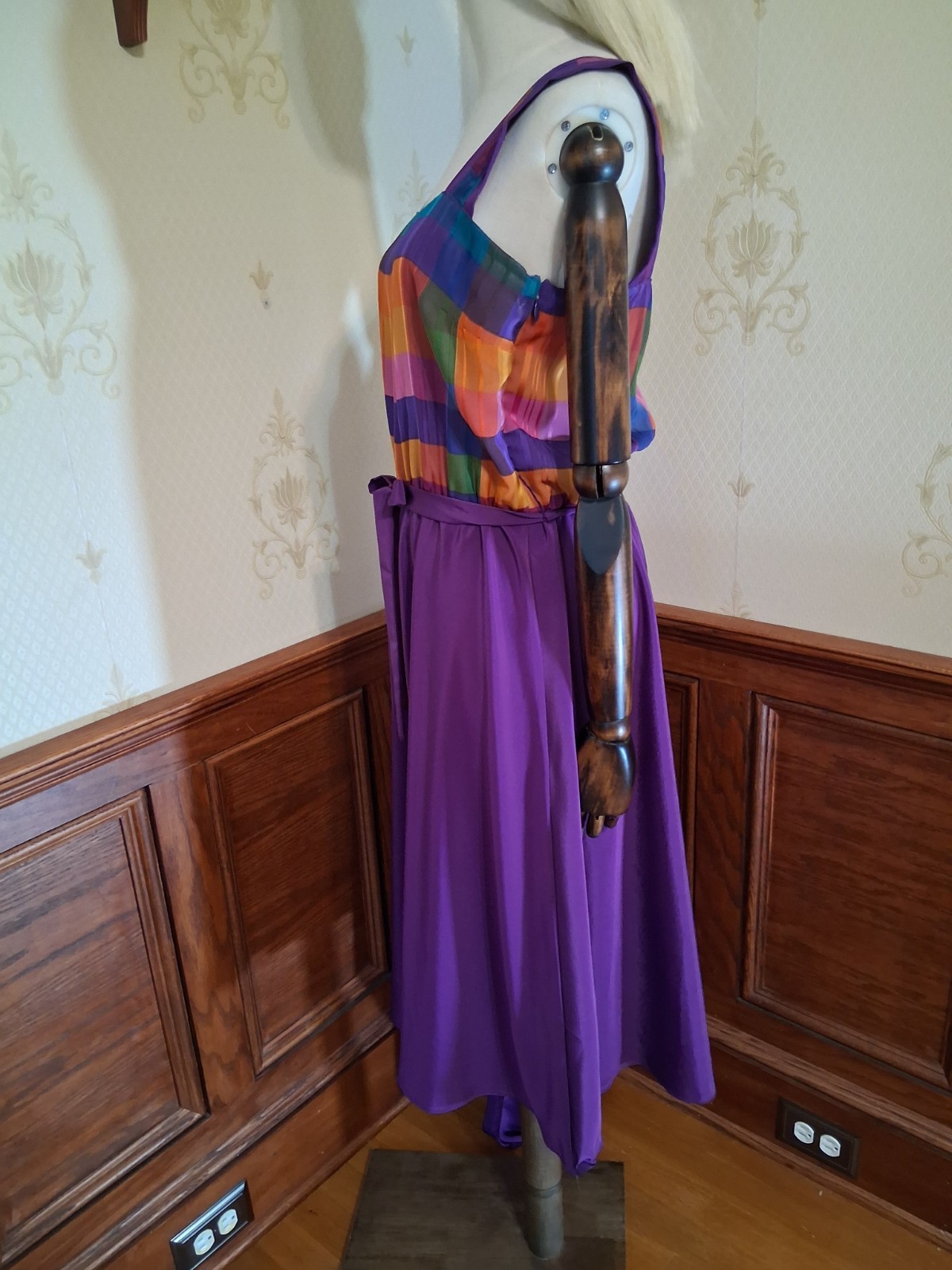 Vintage 1980s Caron Chicago 3-piece Purple Plaid Flowy Cottagecore Sundress Suit