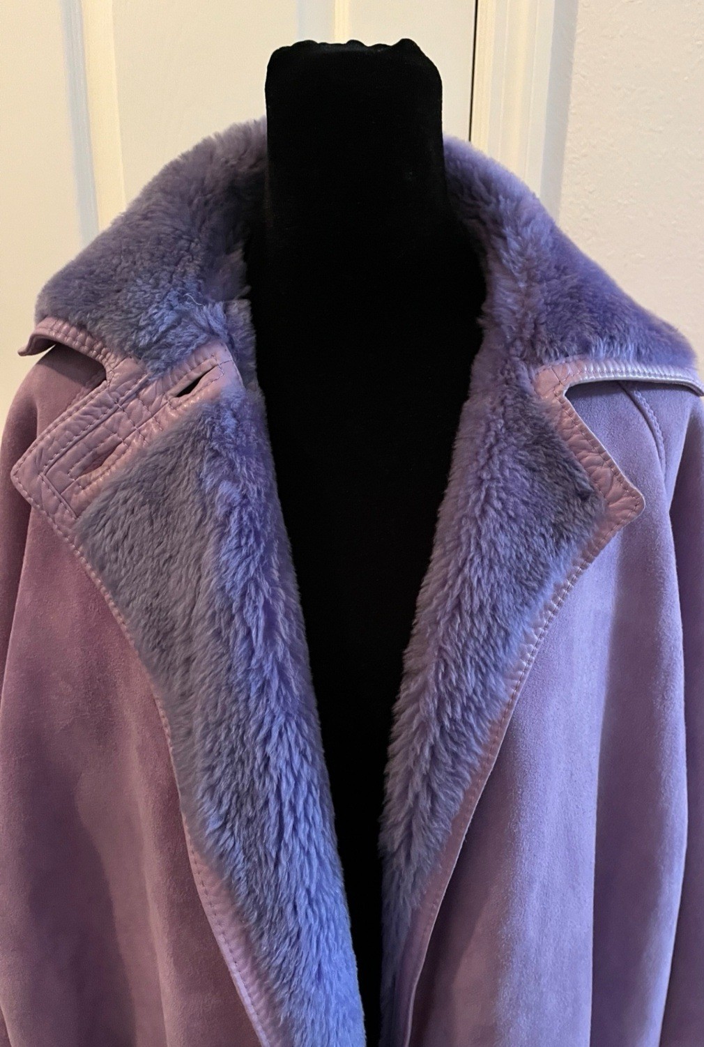 Vintage GIANNI VERSACE Purple Leather & Faux Fur Oversized Long Coat, Signed