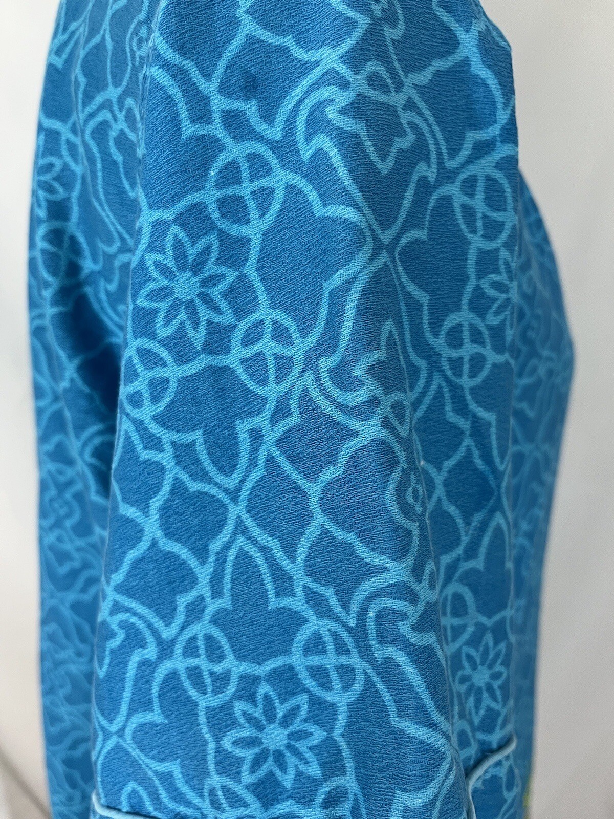 60s Lorraine Robe Barkcloth M Bright Colorful Floral Flaws READ Description Mod