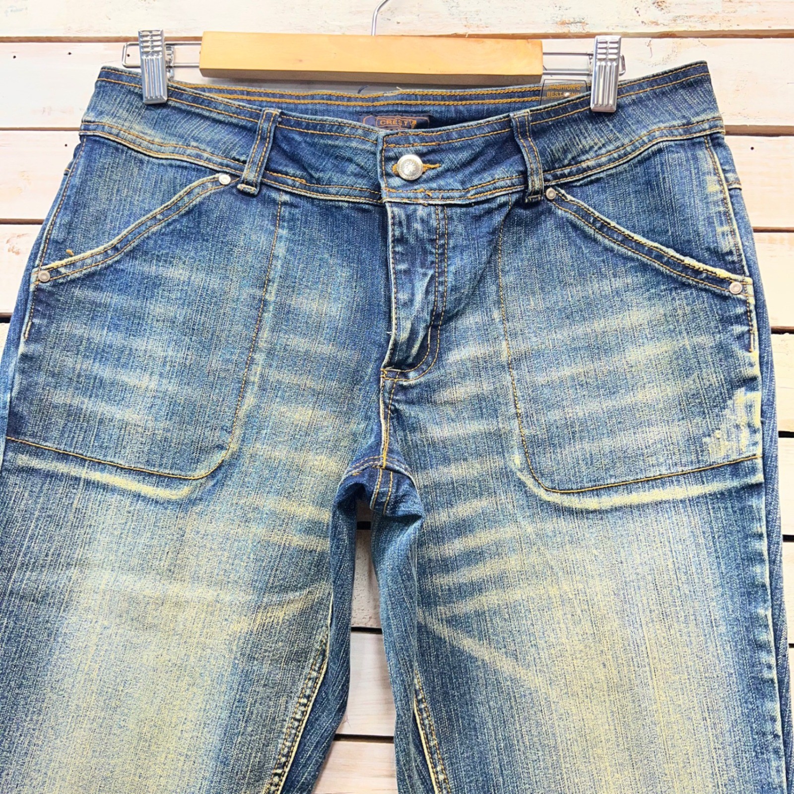 Crest Y2K Flare Wide Jeans Low Rise Pocket Detail Stretch Denim 13/14