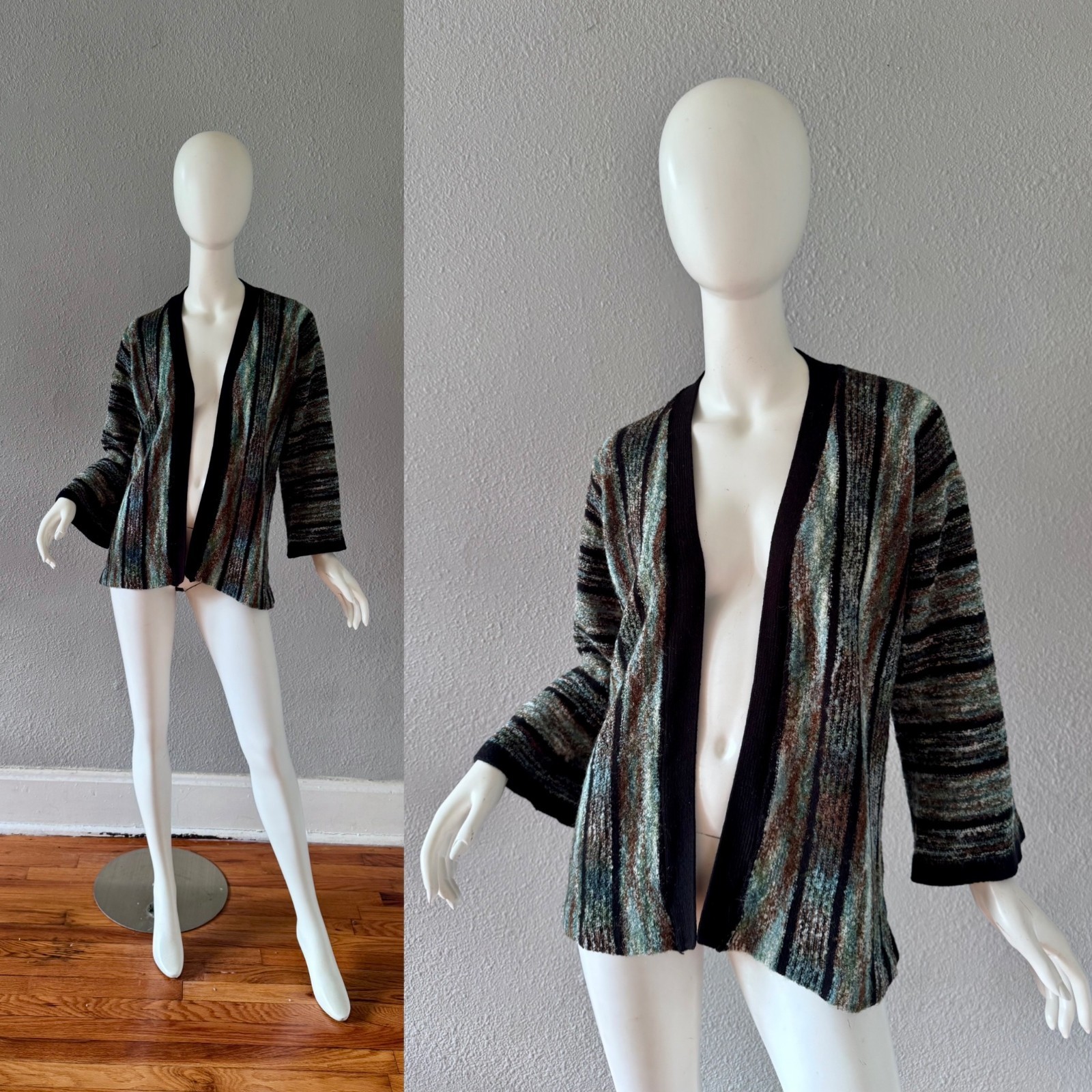Vintage 70s Hippie Bell Sleeve Open Cardigan Sweater Top S/M
