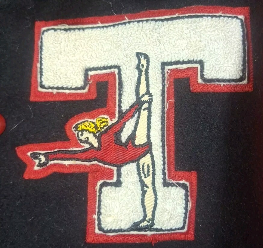 2 VTG DeLong Varsity Jackets Trinity Trojans Texas Gymnastics Sz XS Red Black