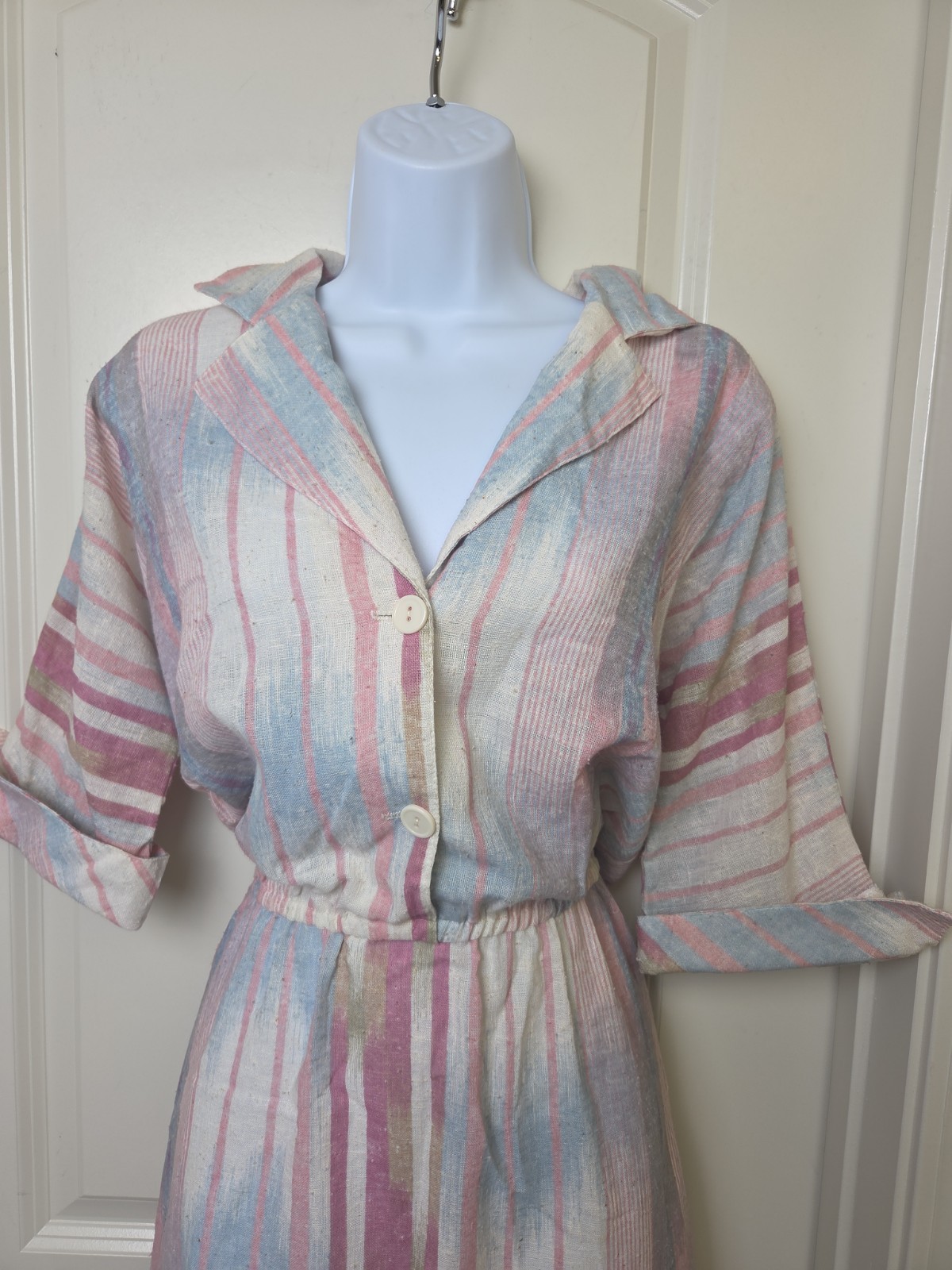Vintage 1980s The Shirtdress Sears Dress Dolman Sleeve Pockets Pastel Stripe 16