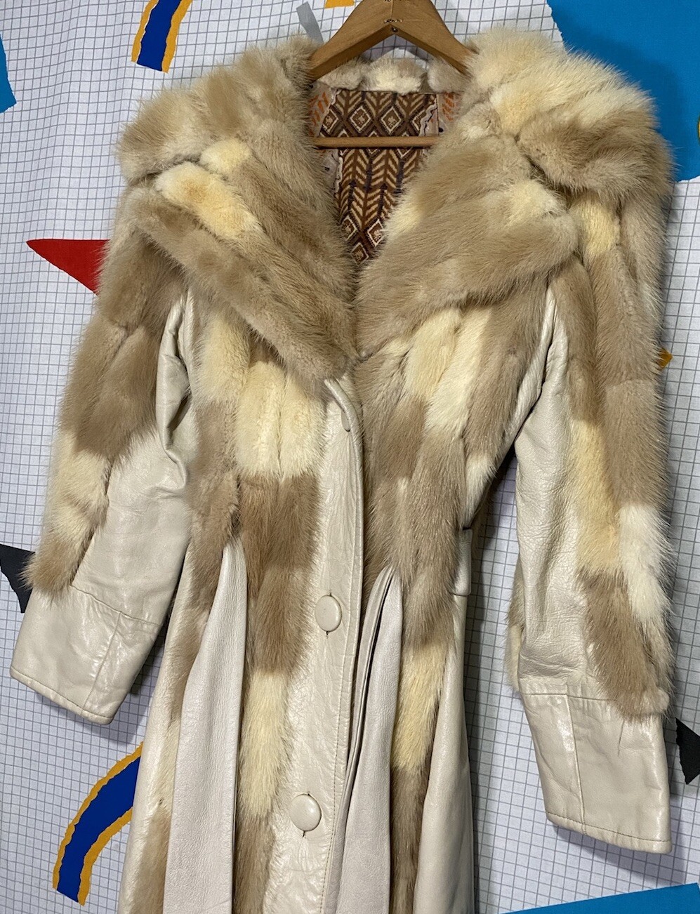 Vintage 70s Fur Patchwork Leather Jacket Coat Fox Mink Mosaic Hippie Mobwife 60s