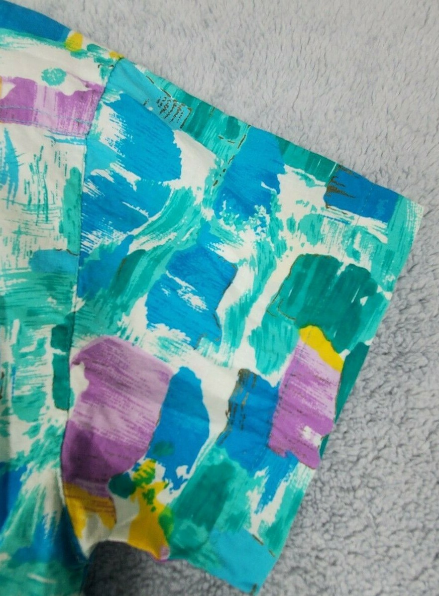 Vtg 80s Watercolor Painting Multicolor Short Sleeve Top 1/2 Button Down Sz Med