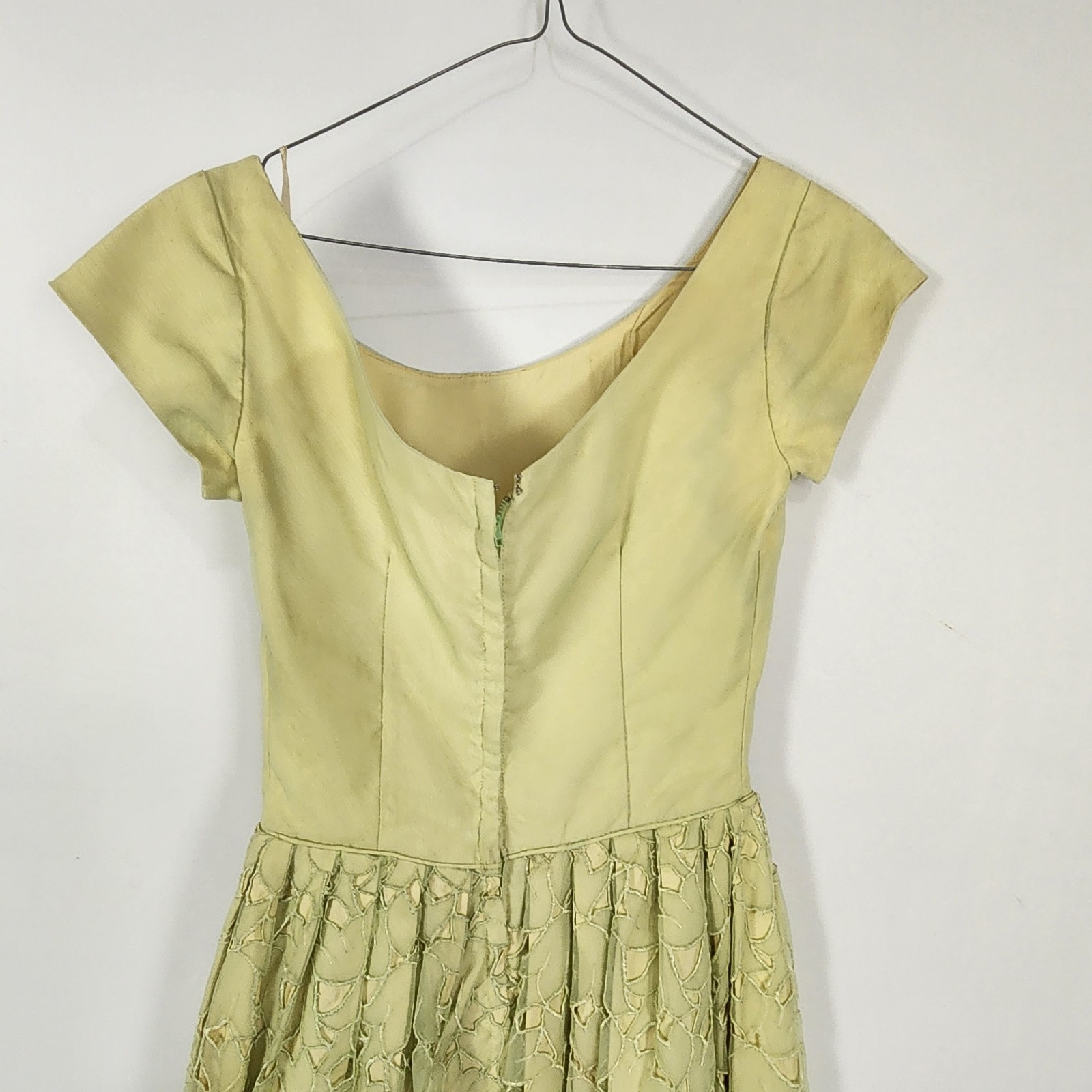 Lemon Lime 50s Cutwork Tea Dress S 3D Flowers Swing Prom Bridesmaid Pinup Swing