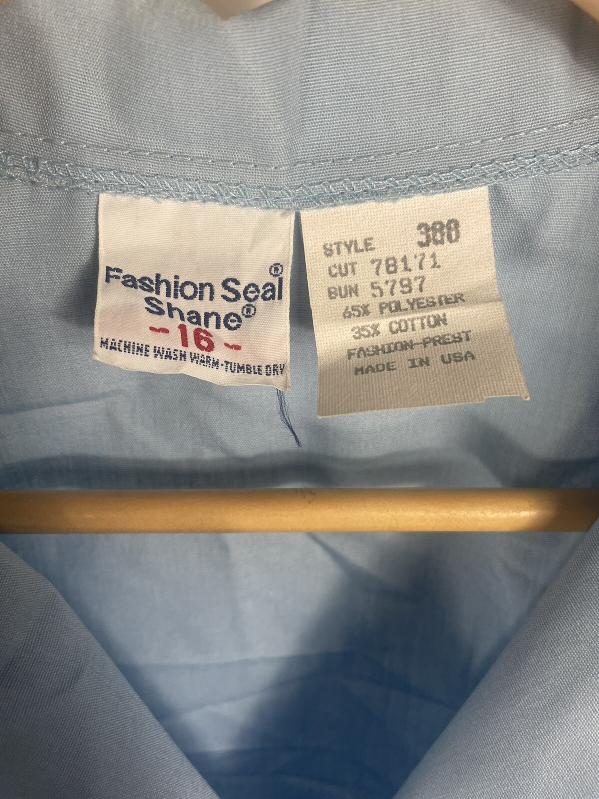 Vintage 70s Fashion Seal Shane Collared 2 Pocket Blue Nurse Scrub Shirt Size 16
