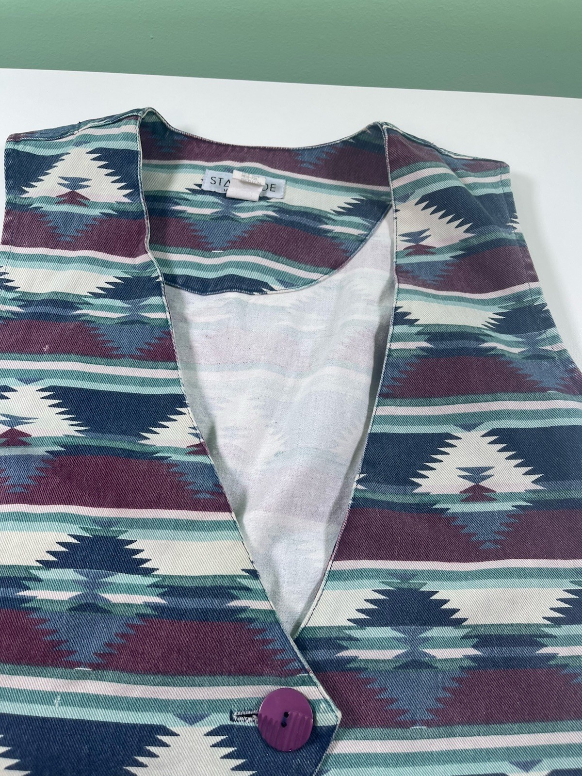 Vintage STAMPEDE Western Tie Back Vest Southwest Aztec Print Sz Med