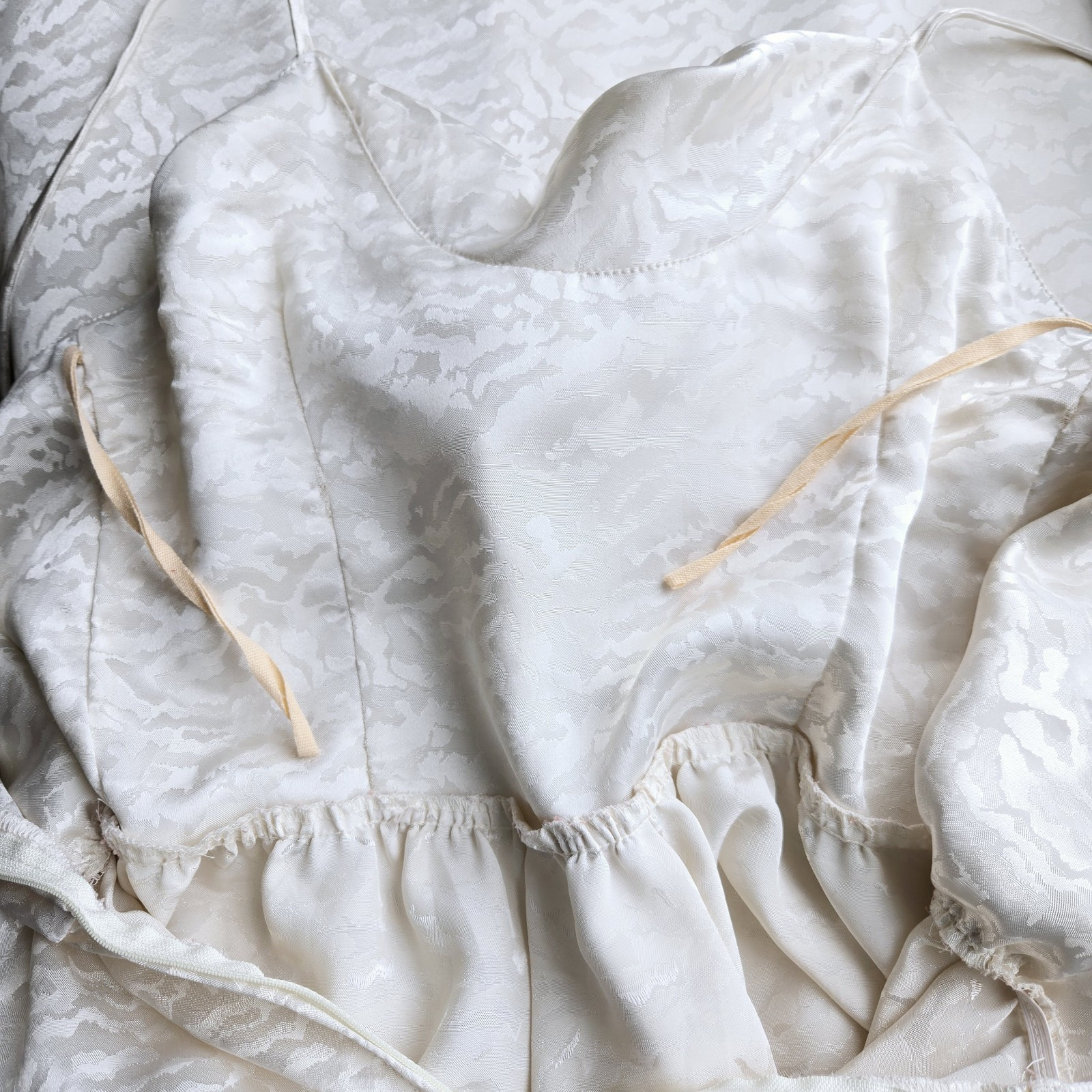 Vintage 70s White Satin Dress Cowl Neck Spaghetti Strap 9/10