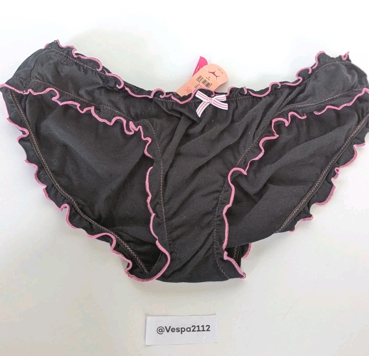 Vintage Victoria Secret Love Pink Hipster Panty Black Extra Low Rise Dog NWT