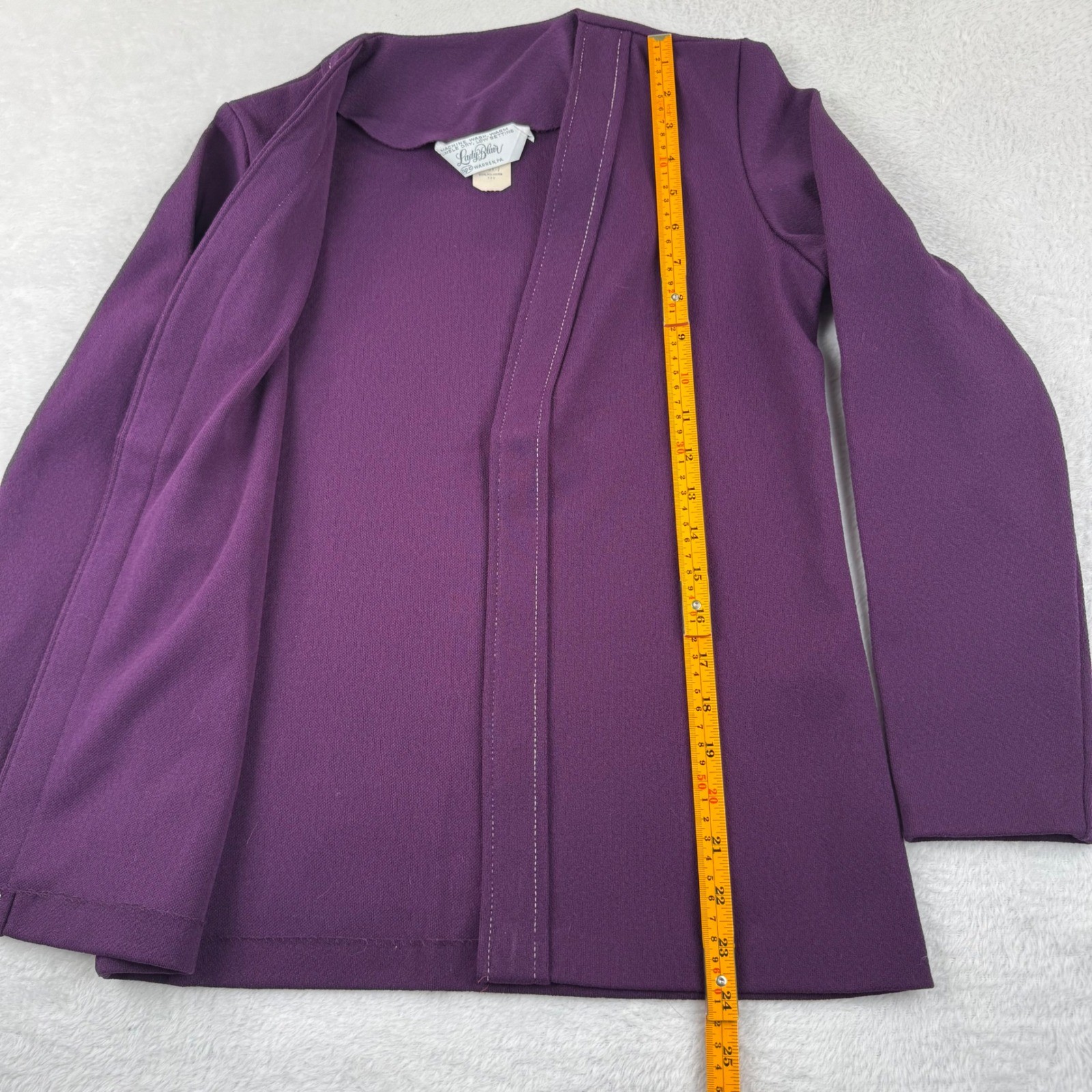 VINTAGE Lady Blair Cardigan Vest Set Womens 7 Purple 70s ILGWU Contrast Stitch