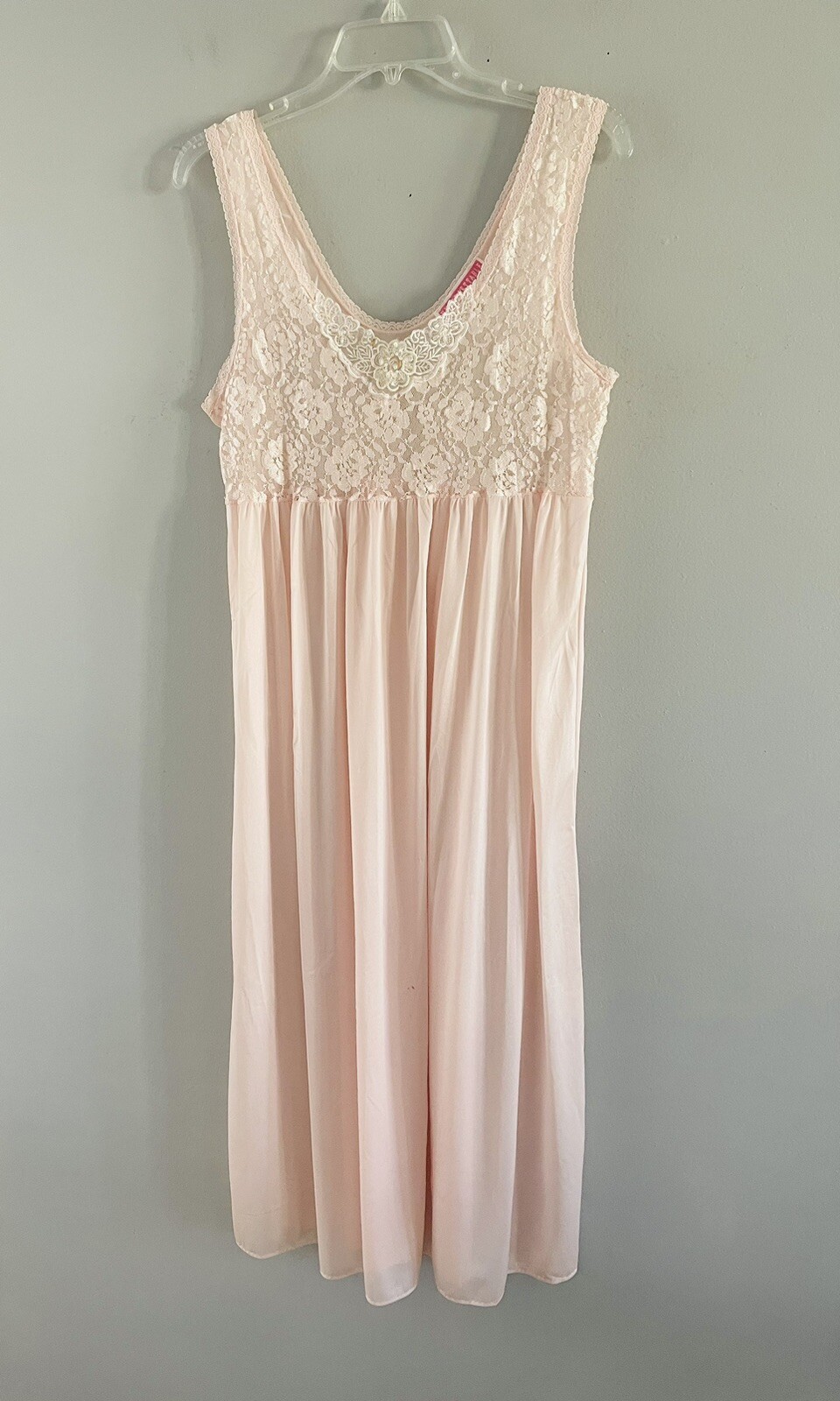 Vintage 90’s Unforgettable Pink Lace Beaded Nylon Sleep Night Dress Size Medium