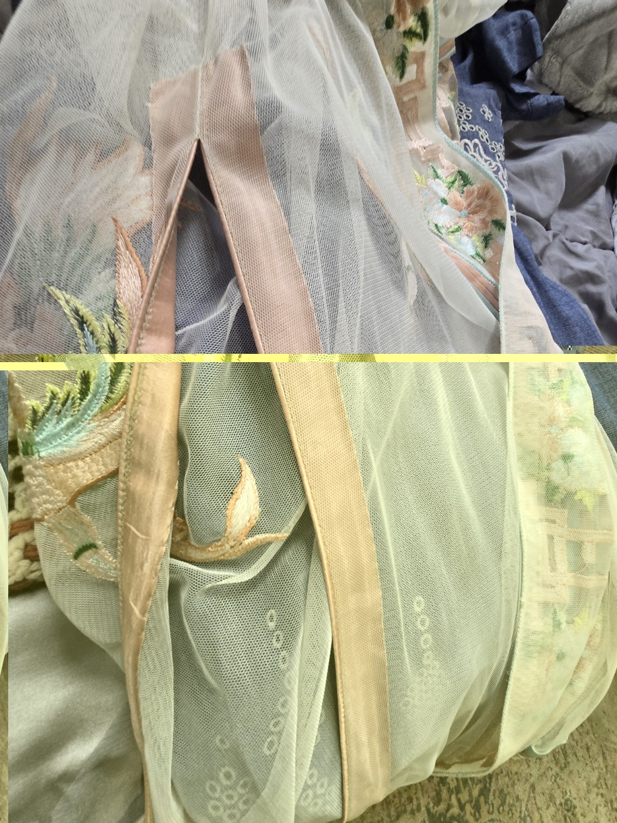 Vintage 20s/30s Sheer Art Deco Asian Style Embroidered Bridal Kinomo Faux Pearls