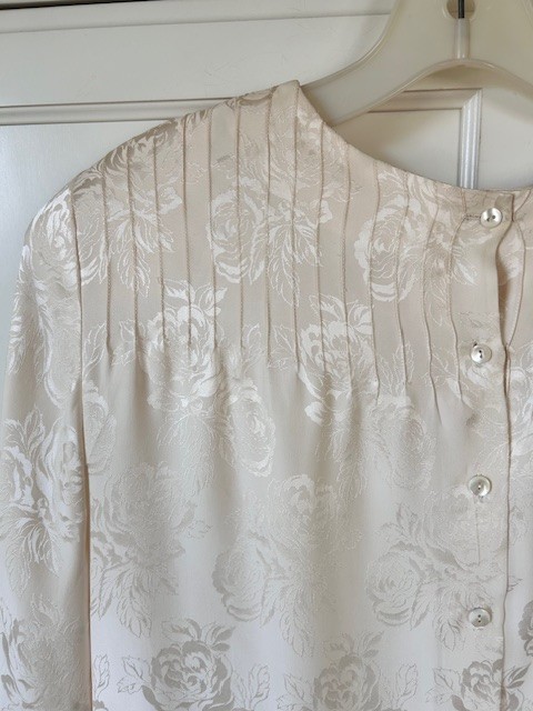 Jack Mulqueen Vtg 80’s Evening Dress Sz 8 Ivory Floral Jaquard Silk Drop Waist
