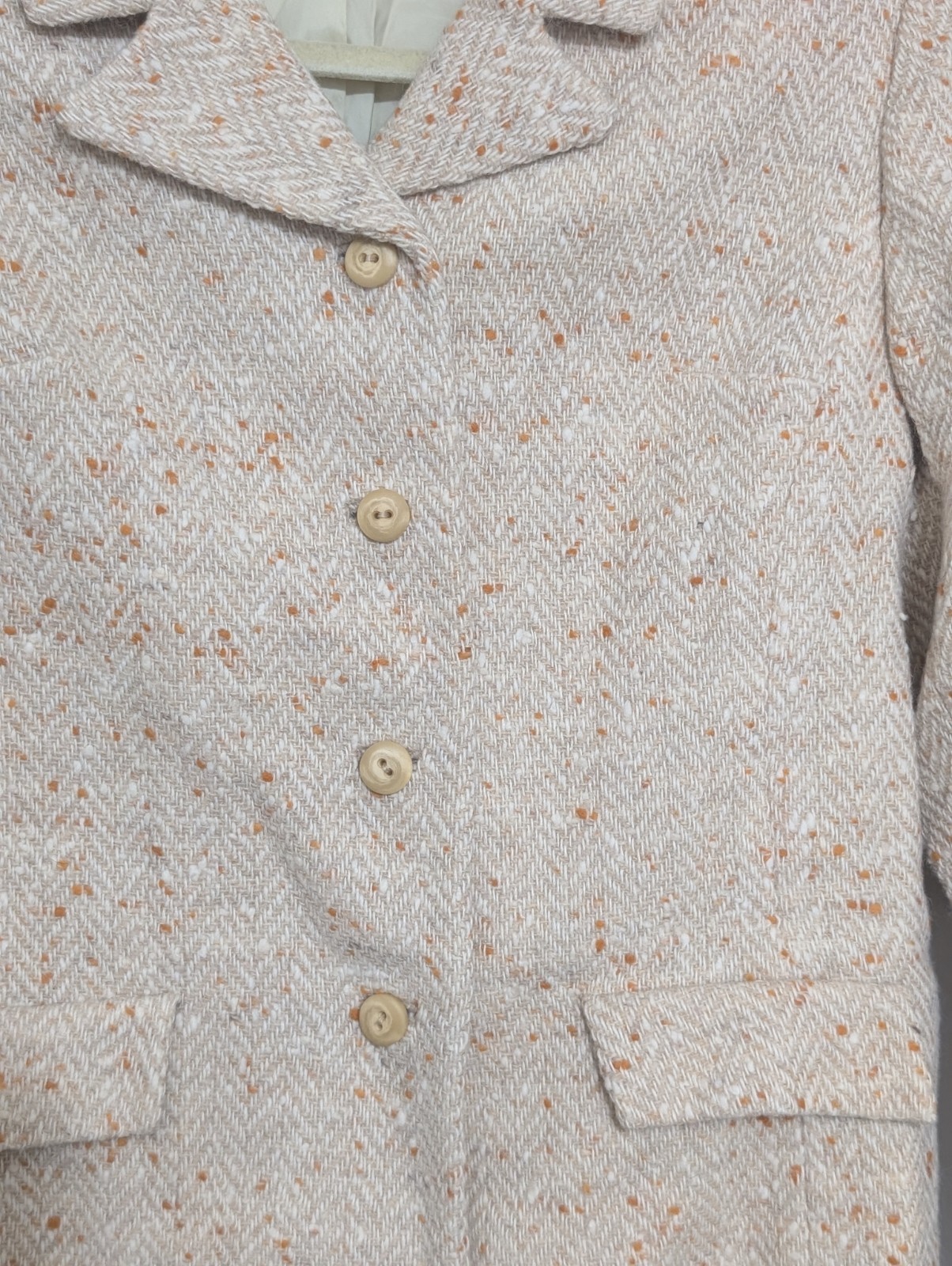 Miss B. R. Union Made Vtg Wool Tan Cream Yellow Speckled Jacket Skirt Size Small