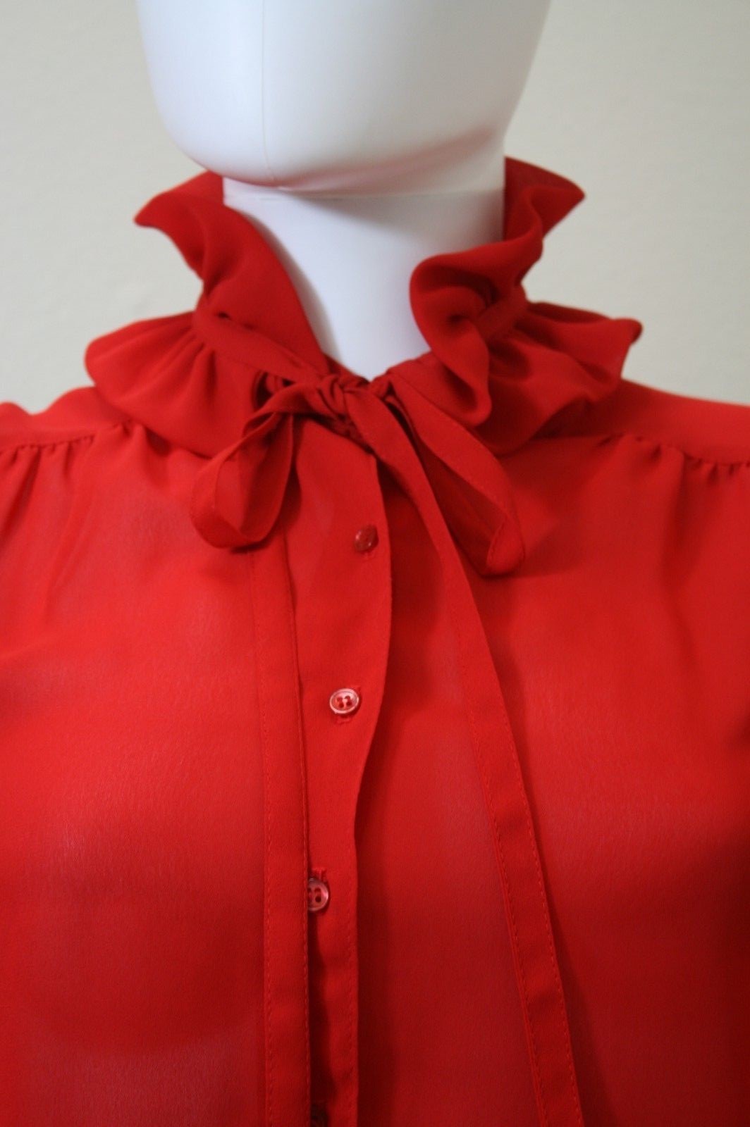 SCHRADER SPORT NEW YORK VINTAGE BLOUSE LONG SLEEVE DETACHABLE COLLAR TOP 8 RED
