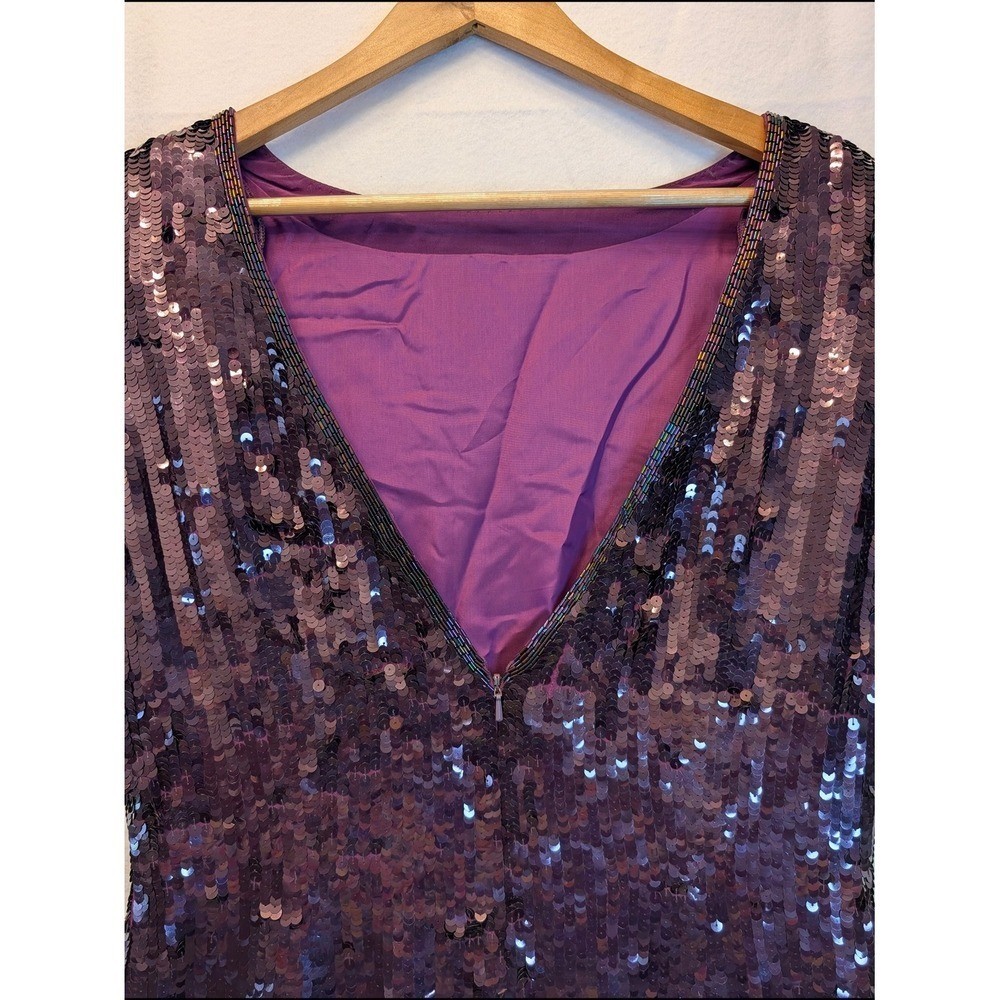AJ Bari Vintage Silk Sequin Cocktail Dress Purple V-Back Mini Size 12 RN50438