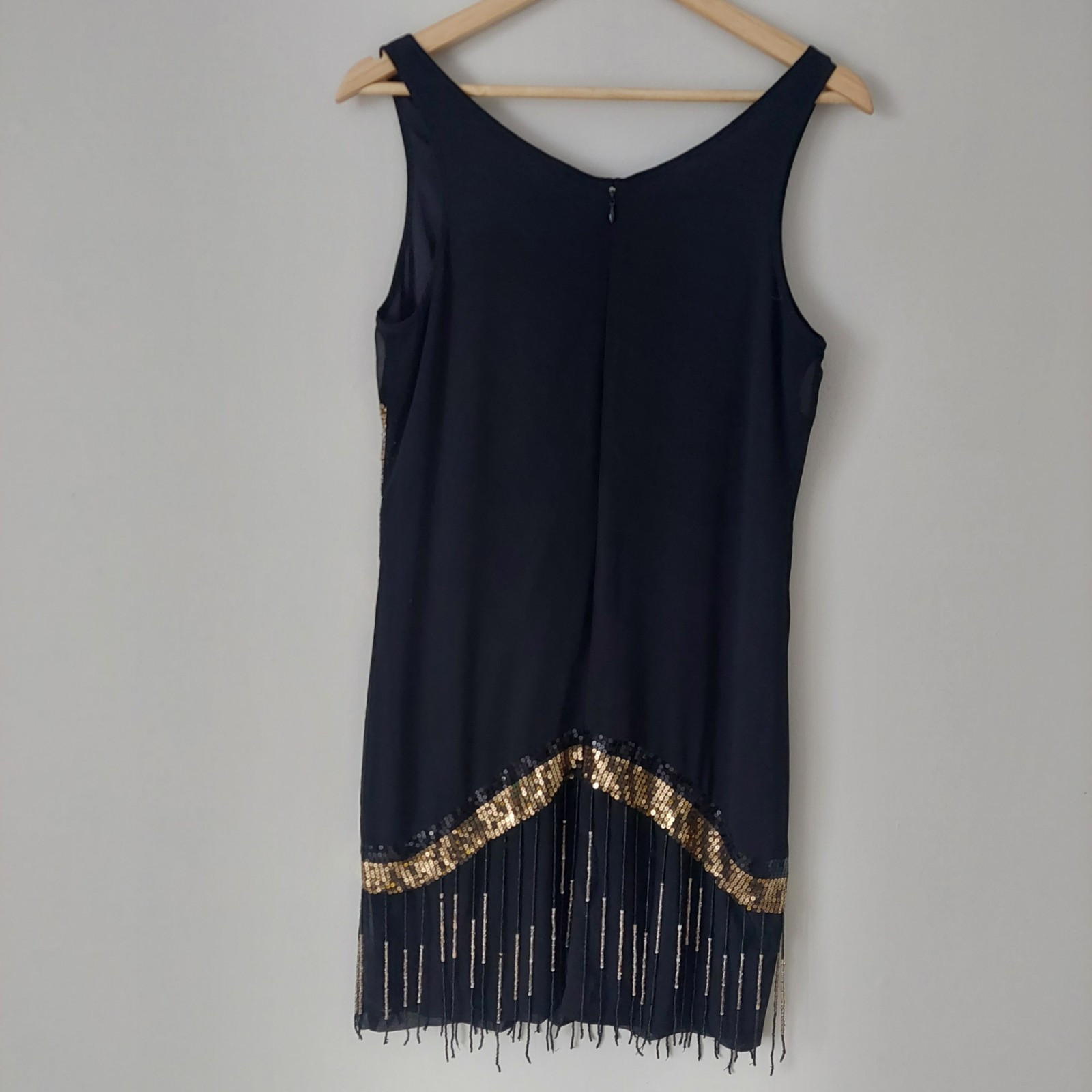 Attitude Retro 1920 Style Dress Flapper Spangled Tasseled Sequin Black Size 6