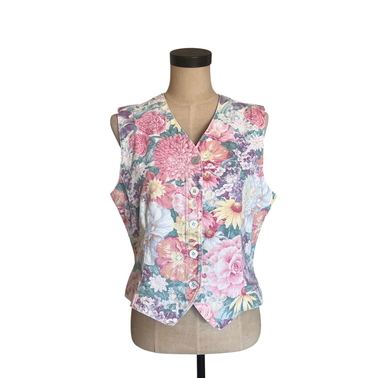 Gotcha Covered Vintage Floral Vest Pink Cotton Granny Core Made in USA Small