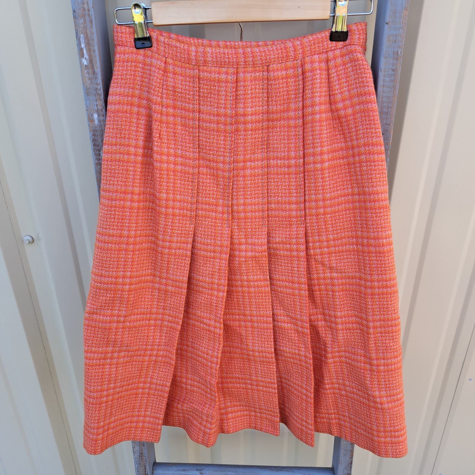 Vintage Wool Pleated Orange Preppy School Girl Skirt Size 0/2 XS 1950’s 60’s