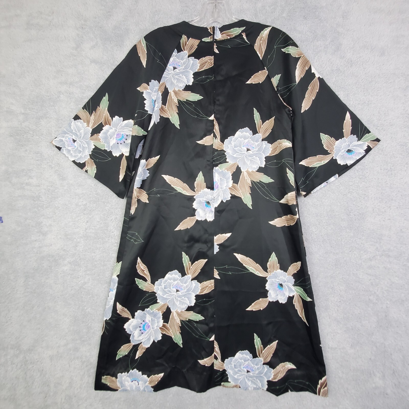 Vtg 60s Nani of Hawaii Dress Sz S M Kimono Shift Floral Vneck Frog Button Satin