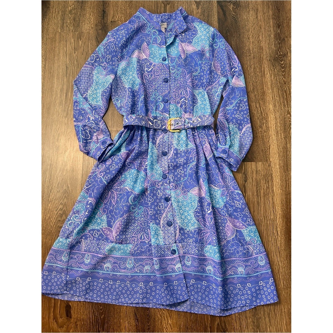 VTG 80S Justin Taylor Paisley Midi Dress Sz 12 Chic Old Stock Granma Cottagecore