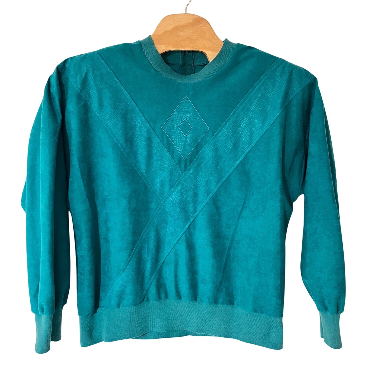 Vintage Jo Hardin Teal Faux Suede Geometric Top Back Zip Size 18 Made in USA