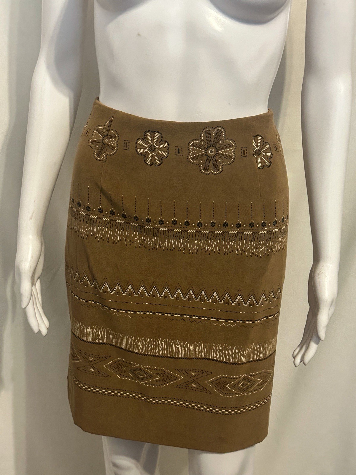 Rare Vintage Ilyza Sz 8 Floral & Aztec Tribal Brown Skirt Boho Gypsy Y2K Retro