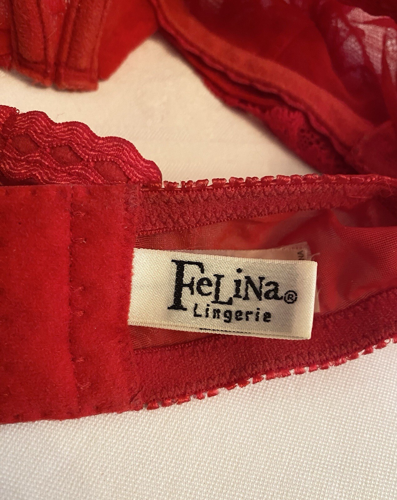 Vintage Red Lace Bra and Panty Hot Pants Shorts Lingerie Pin-Up Sexy 34DD Felina