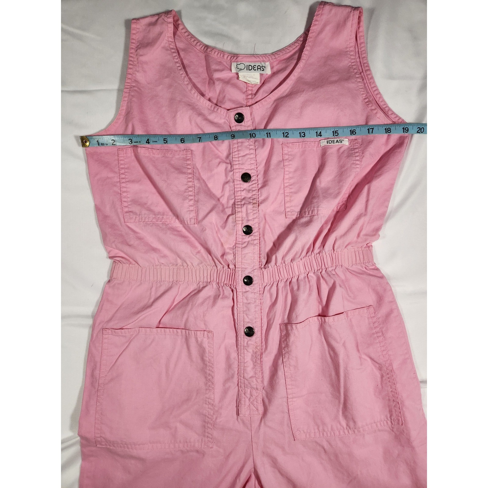 VTG Ideas 1980s Pink Sleeveless Utility Jumpsuit Snap Front Size Large Pockets!