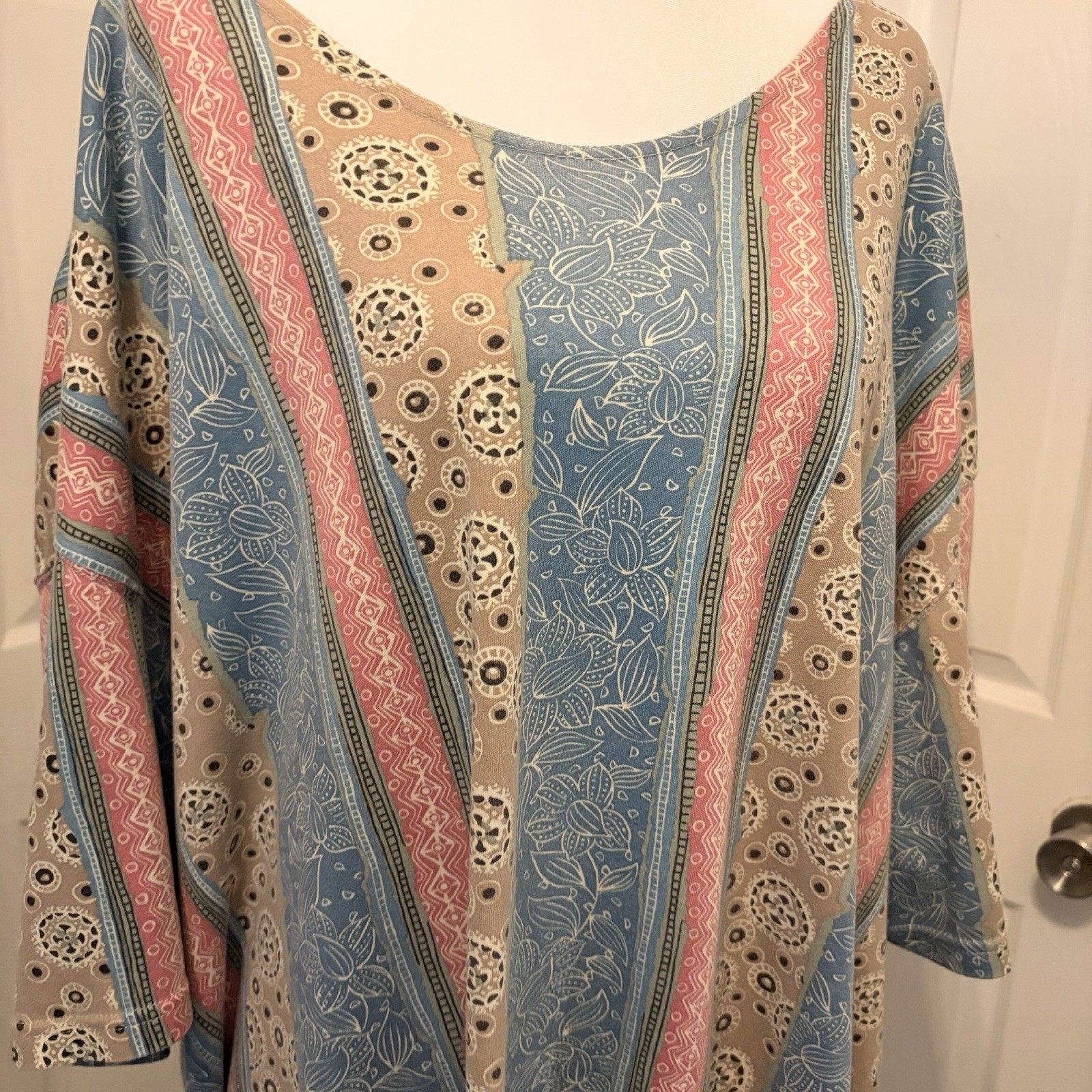 Vtg 90s Jacque & Koko Tunic Blouse 26/28 3X 4X Patchwork Vertical Print Boho EVC