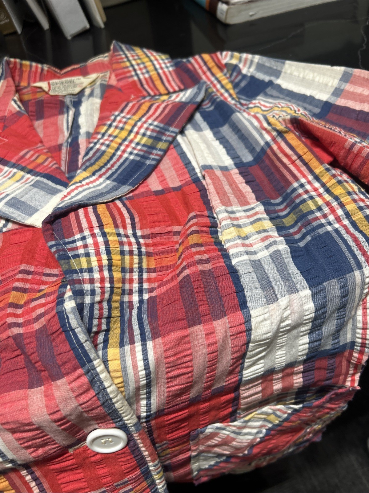 VTG Spiegel Women’s Blazer Red White and Blue Plaid Size 7/8 Small Very Nice