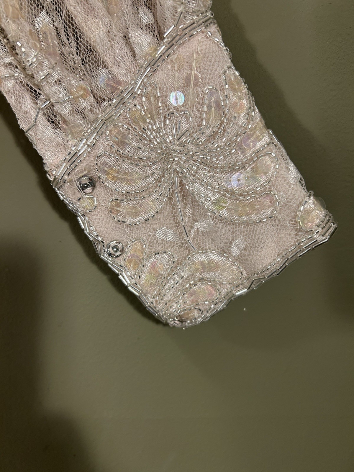 VTG 80s Judith Ann Creations Beaded L/S Pink Assymetrical Flapper Dress Sz M