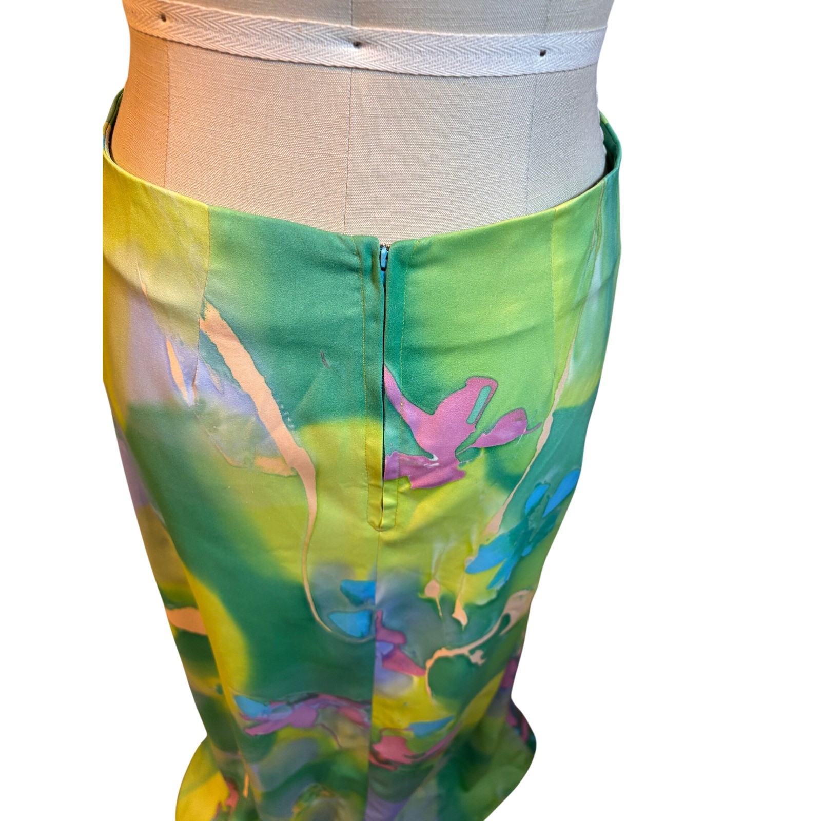 Watercolor Abstract Maxi Dress Set Halter Cutout Bolero Hippie Green Vintage
