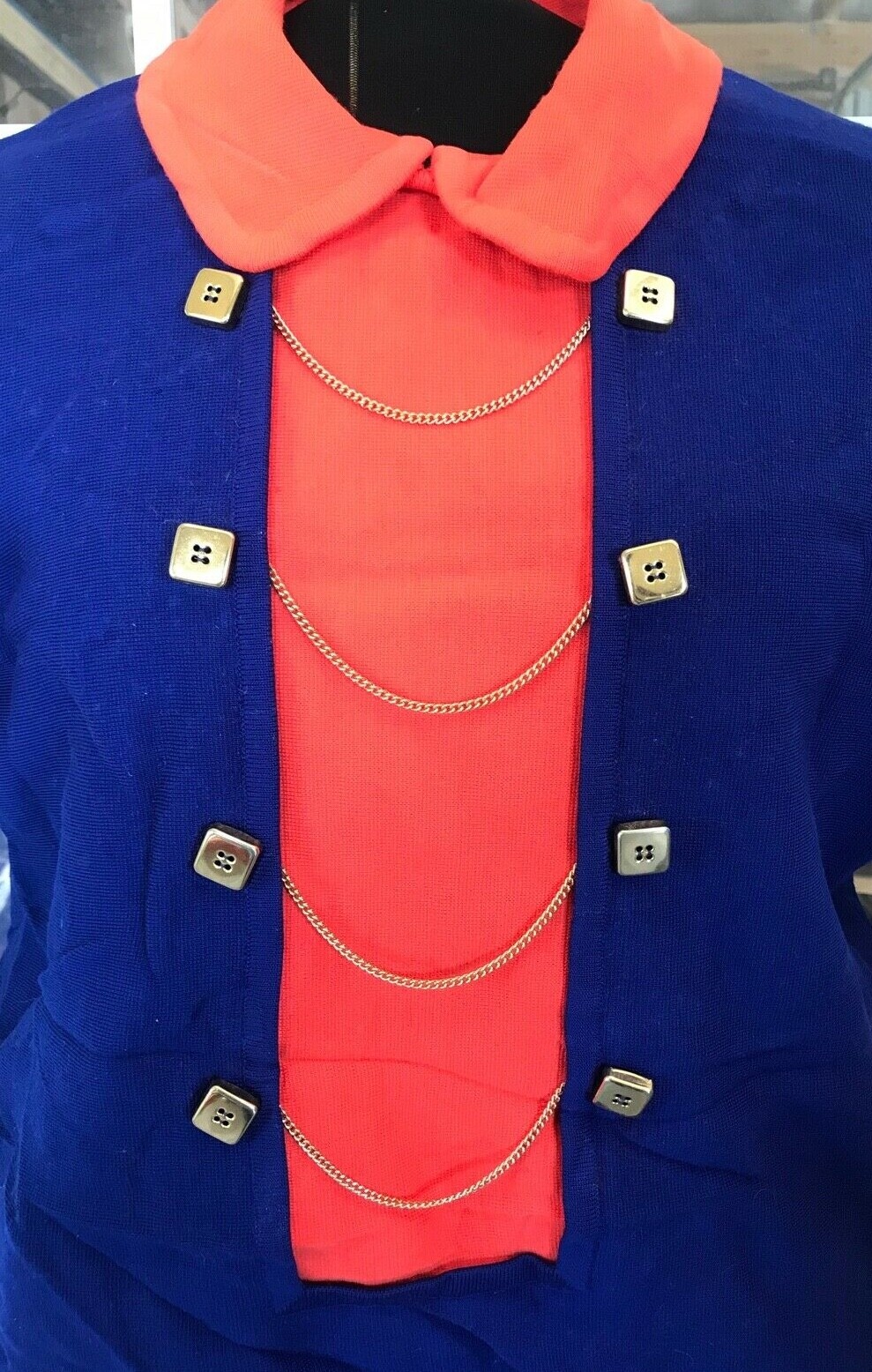 Vintage 1970s Gino Paoli Italy 100% Wool Orange/Blue Skirt & Top Set Size 14