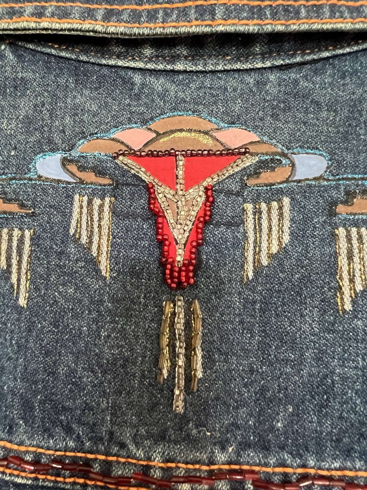 VTG Artist signed & handpainted native american denim jacket. Medium,embellished