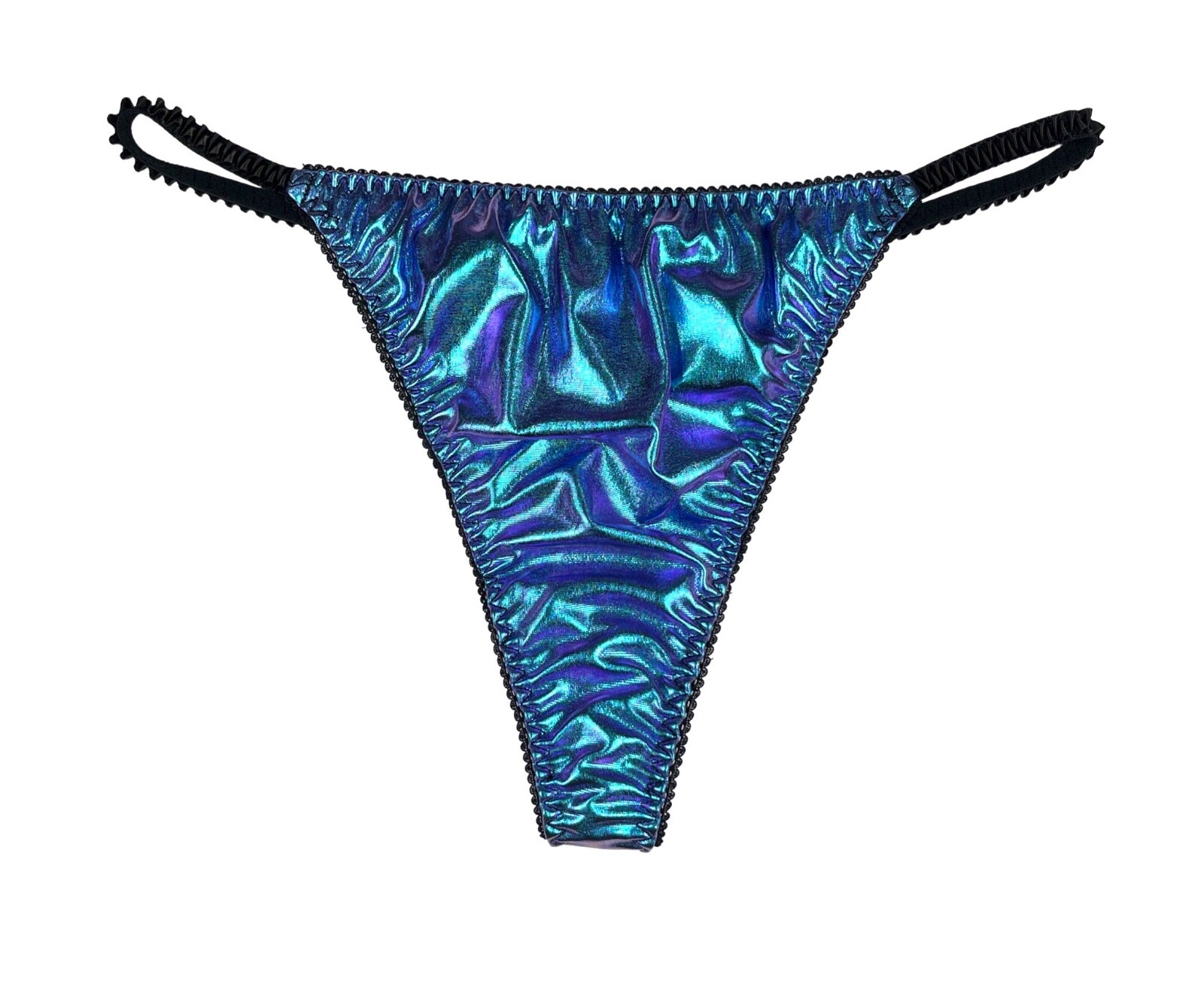 Satin String Thong Holographic Foil Satin Blue Green L