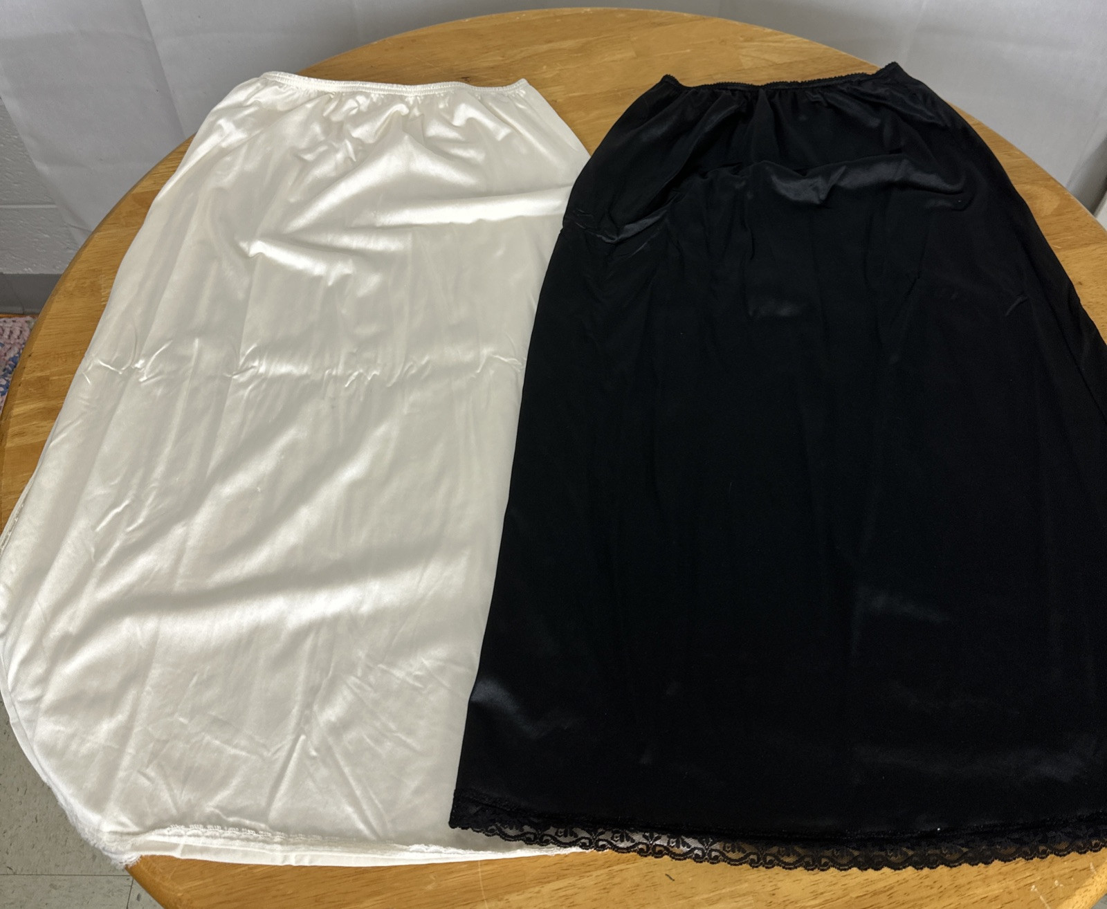 Vintage 2 Vanity Fair Maxi Half Slip Skirt 38 A” Line Creamy &Black Nylon